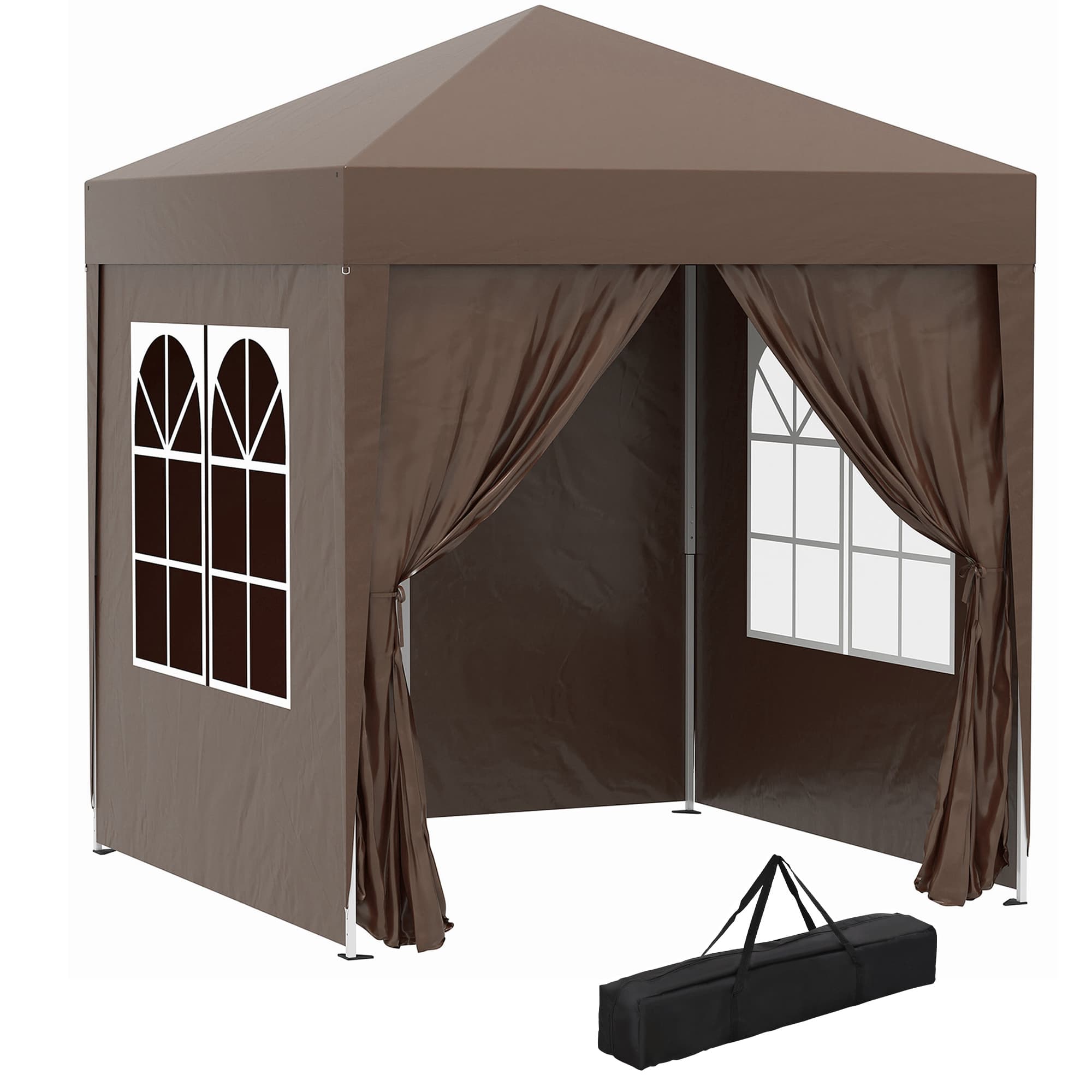 Outsunny 2 x 2m Pop Up Gazebo with Sides, Waterproof Canopy for Outdoor Events, Garden Parties and Camping, Coffee | Aosom UK