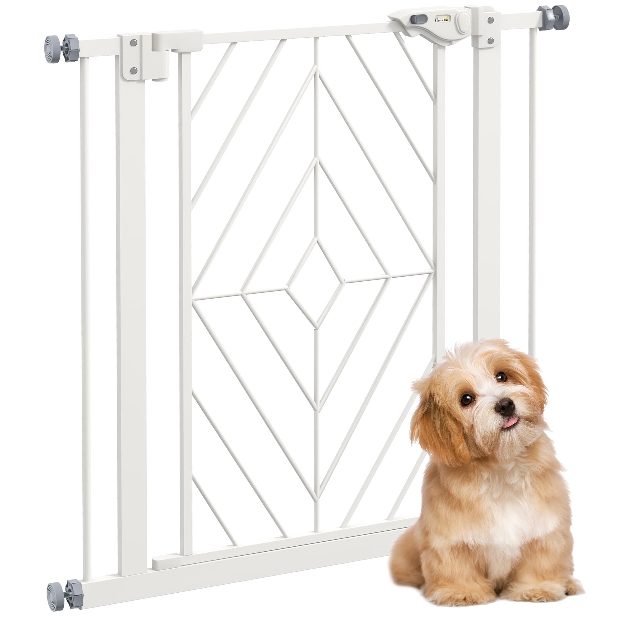 PawHut Pressure Fit Stair Gate, Dog Gate, with Auto Closing Door, Double Locking, Easy Installation, Openings 74-80cm - White | Aosom UK