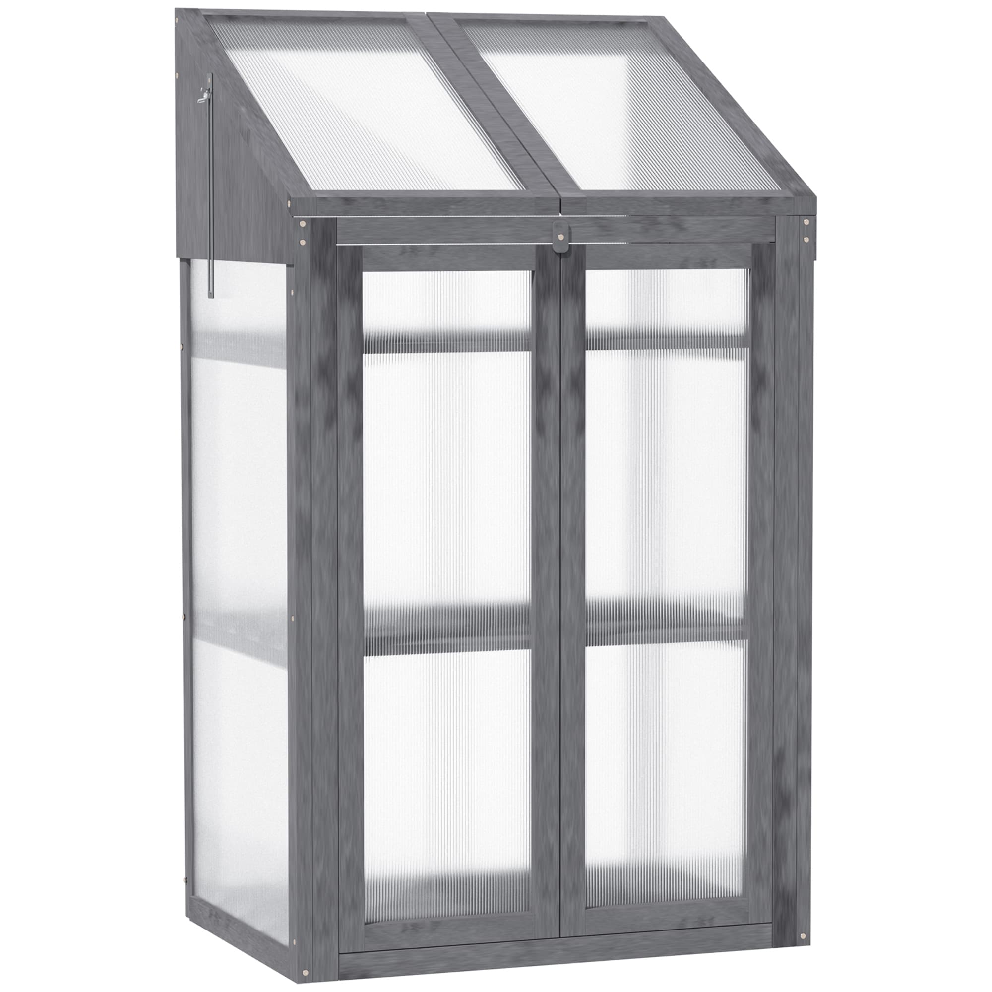 Outsunny 3-Tier Wooden Cold Frame Greenhouse with Polycarbonate Panels, Openable Lid Grow House for Garden, 70x50x120cm | Aosom UK