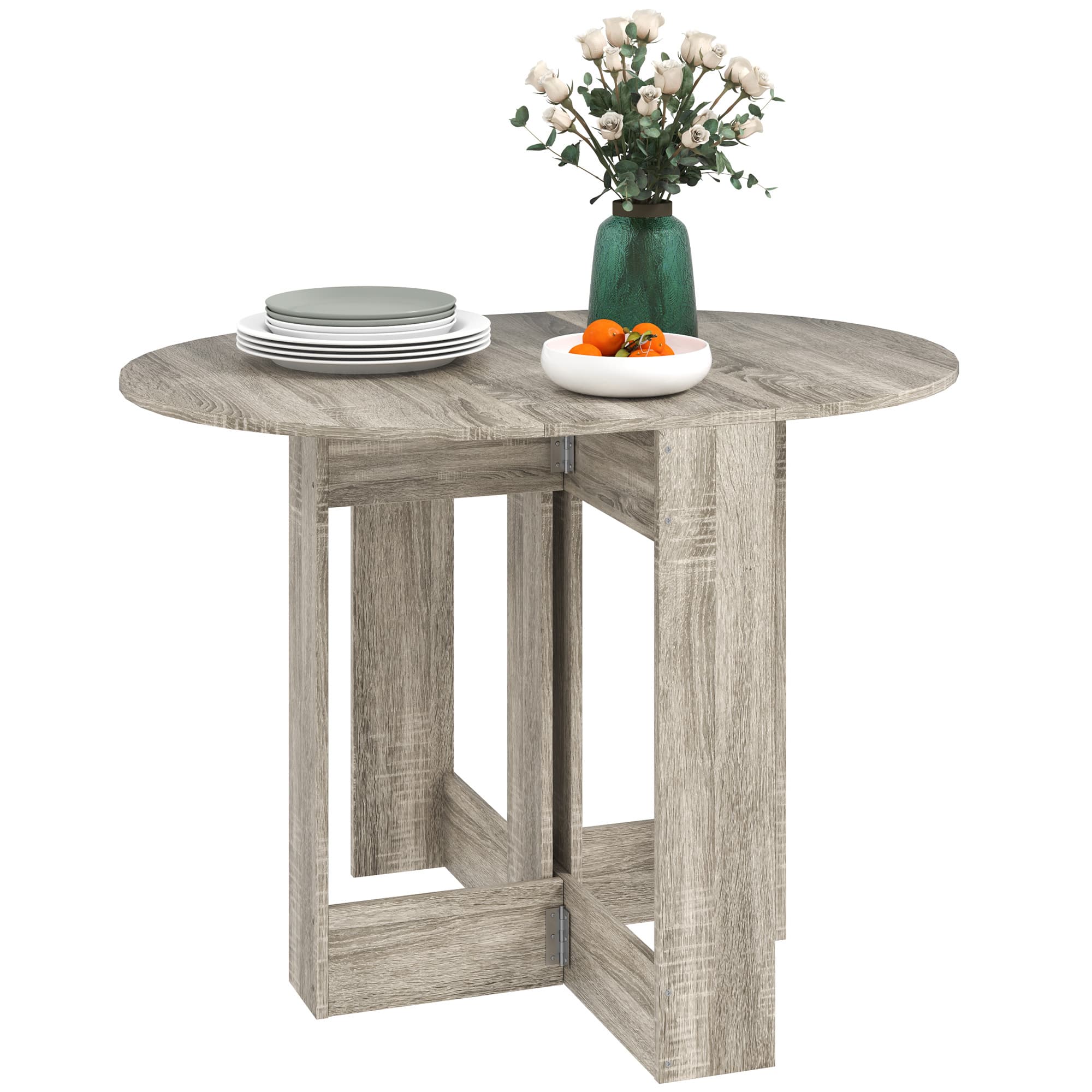 HOMCOM Space-saving Drop Leaf Table, Folding Dining Table for Small Space, Kitchen, Dining Room, Grey | Aosom UK