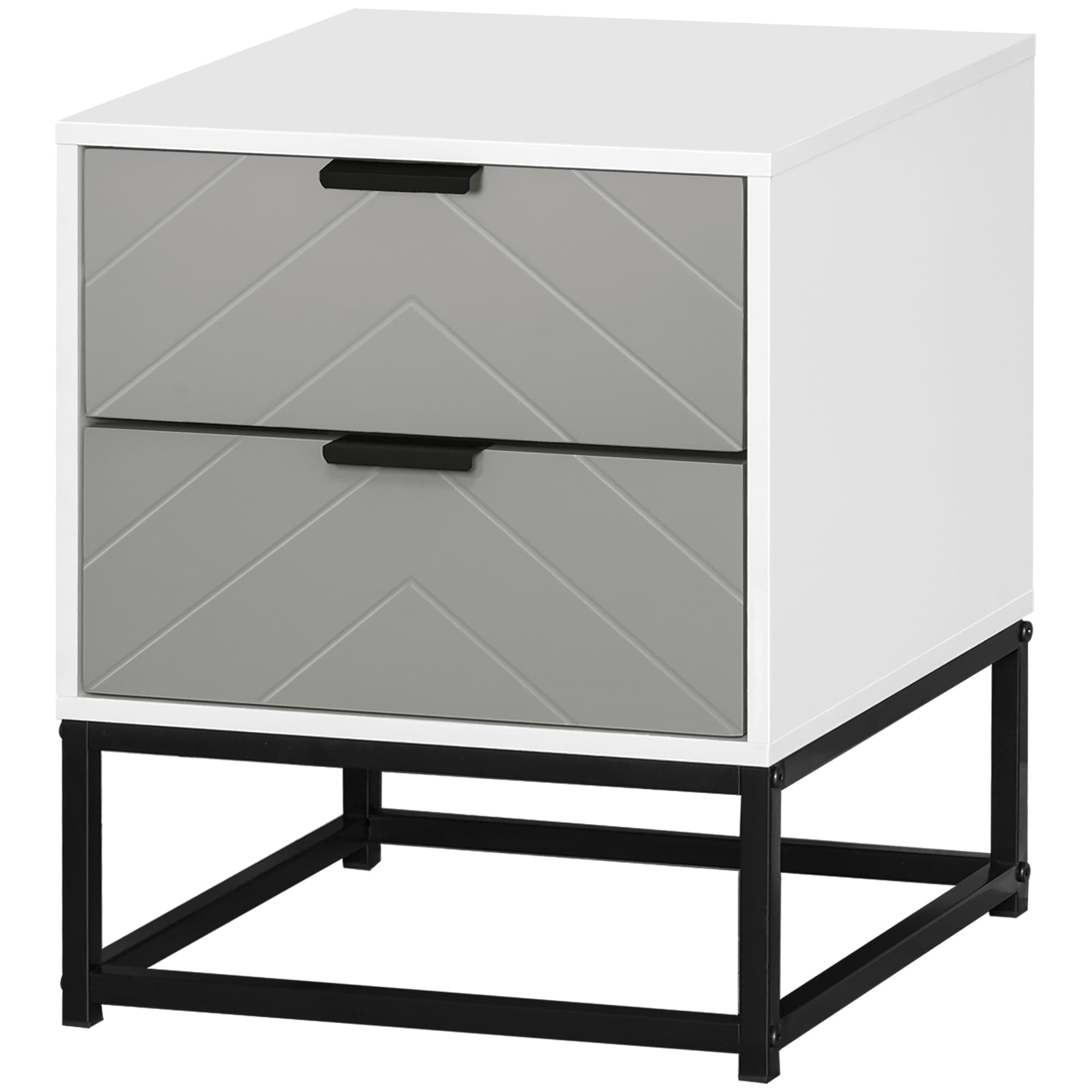 HOMCOM Bedside Cabinet, 2 Drawer Storage Unit with Unique Shape & Metal Base, Nightstand for Bedroom, Living Room, Study Room, Dorm | Aosom UK