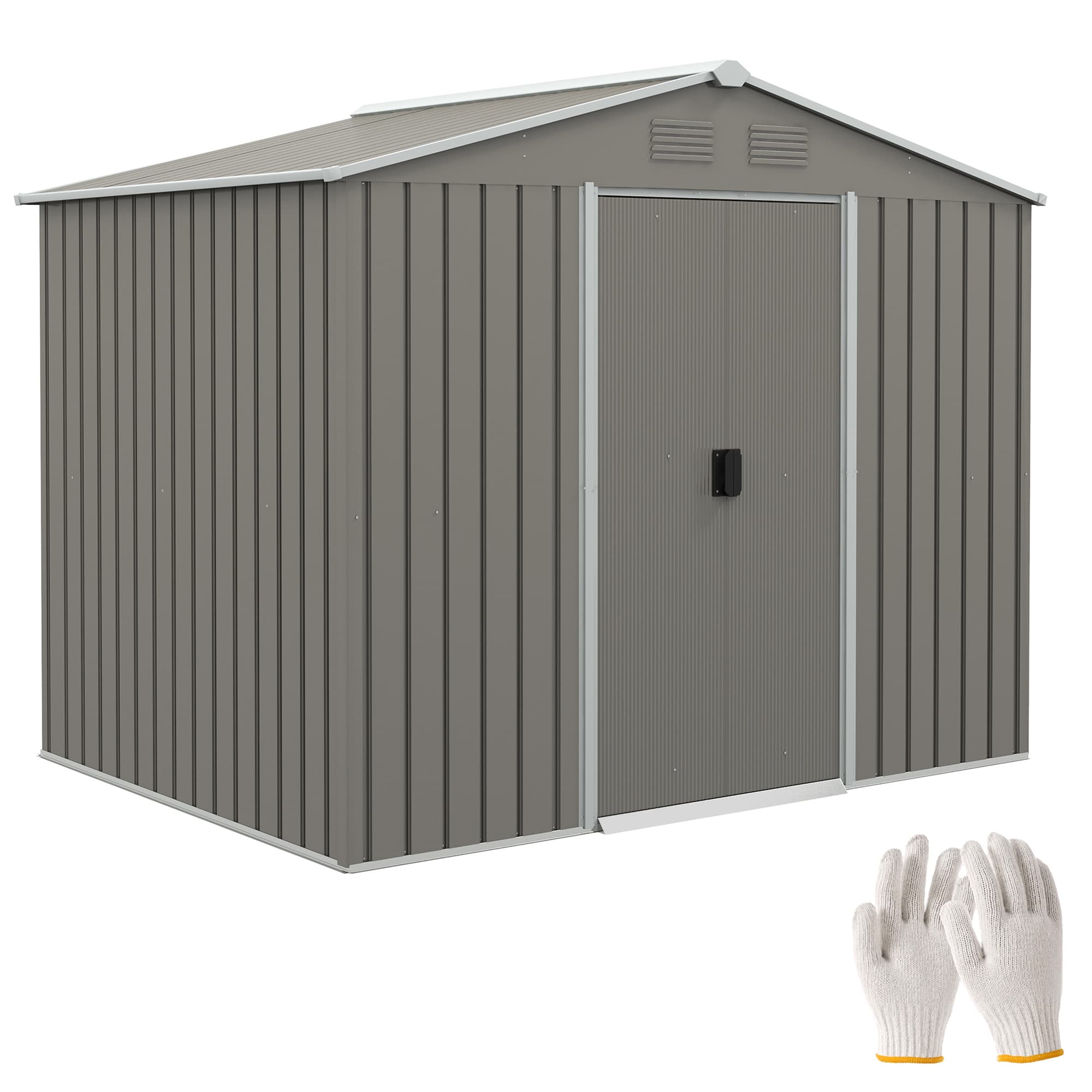 Outsunny Garden Storage Shed, Metal Garden Tool Shed with Ventilation and Sliding Doors, 7.7 x 5.7ft, Light Grey | Aosom UK