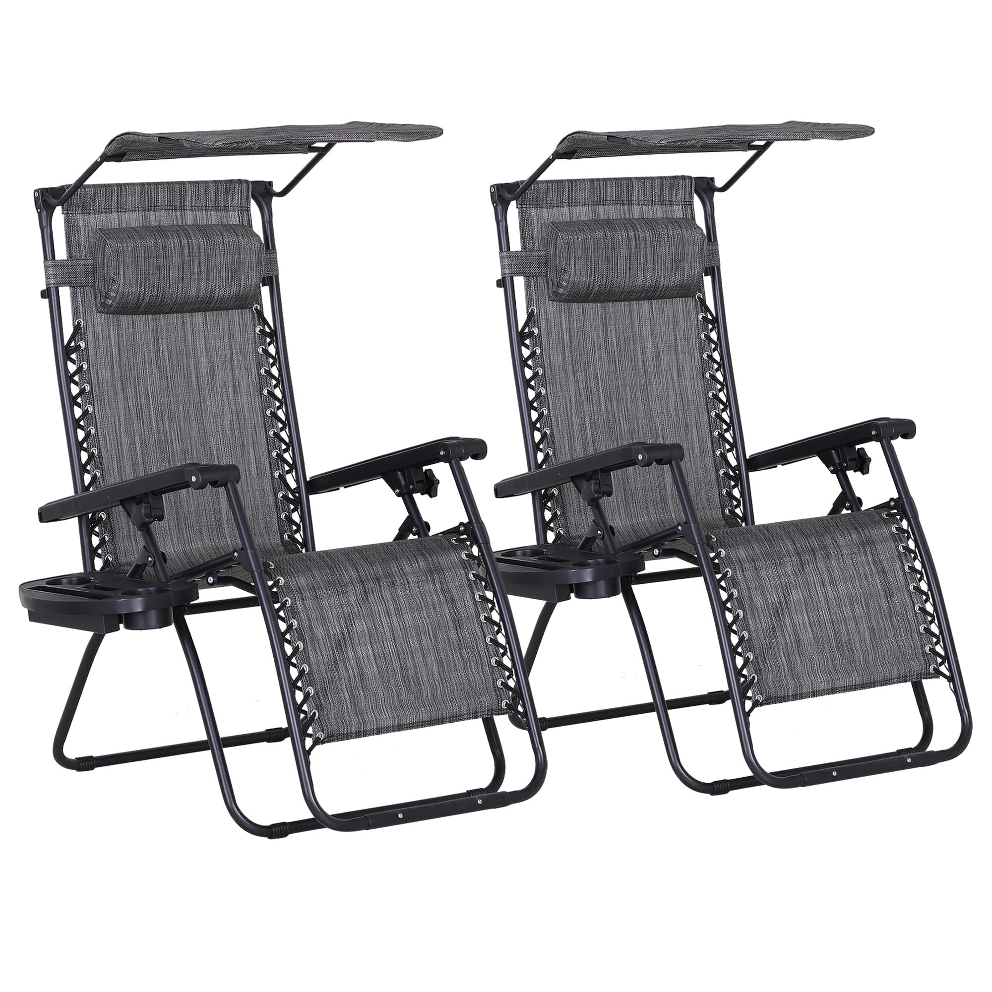 Outsunny 2 Piece Foldable Reclining Garden Chair with Headrest, Zero Gravity Deck Sun Lounger Seat Chair w/ Footrest, Armrest, Cup Holder | Aosom UK