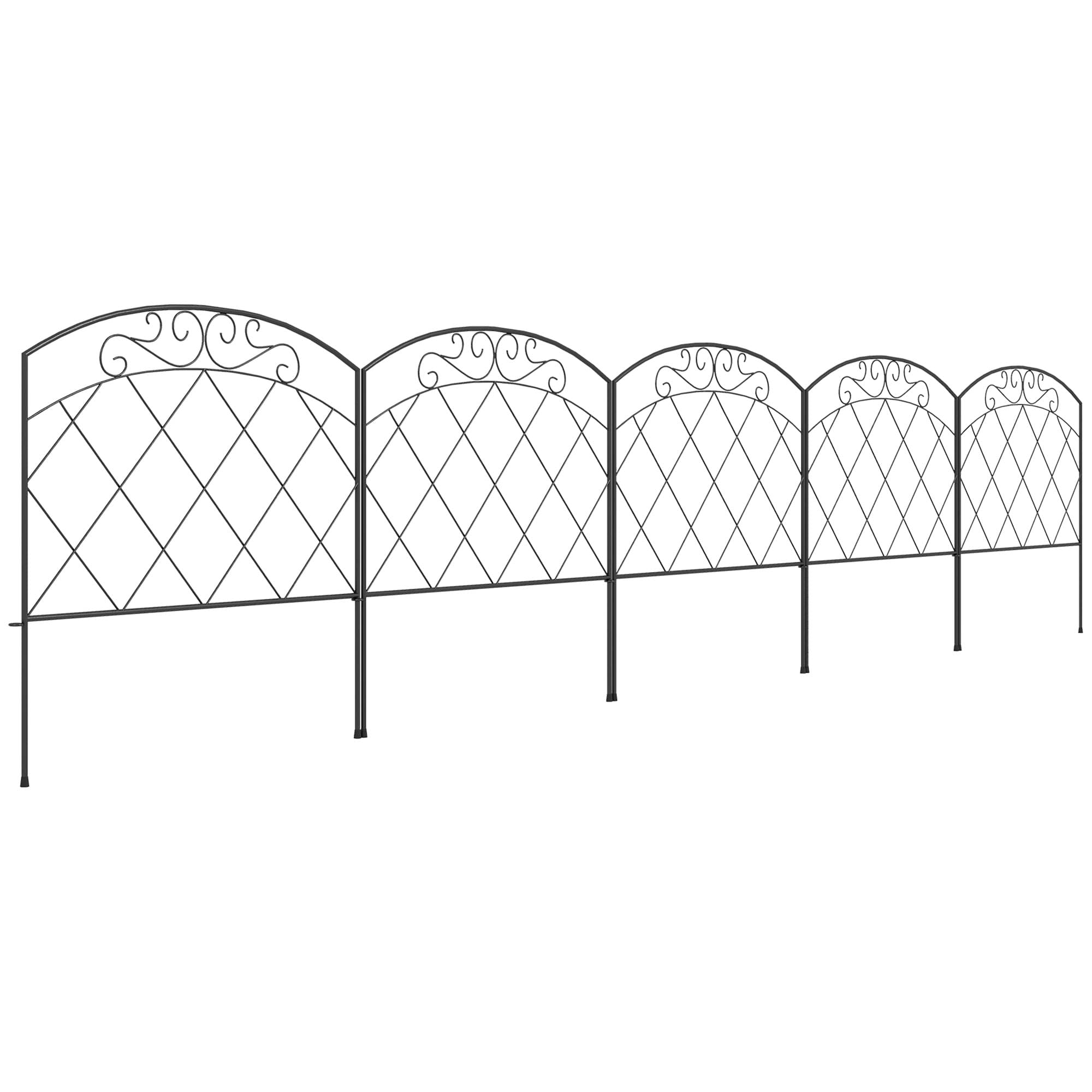 Outsunny 3m Decorative Metal Garden Fence - Diamond and Swirl Pattern | Aosom UK