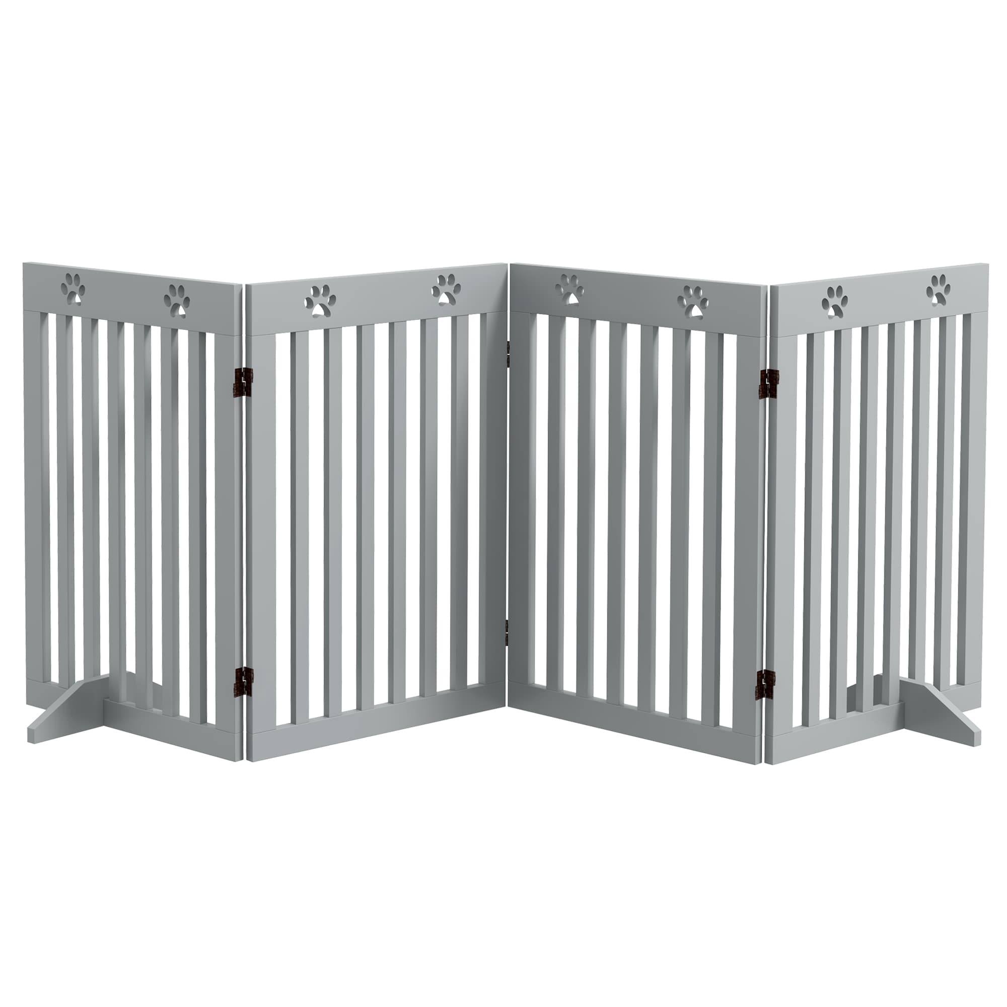 PawHut Wooden Pet Gate Foldable Freestanding Dog Safety Barrier w/ Support Feet, Grey | Aosom UK