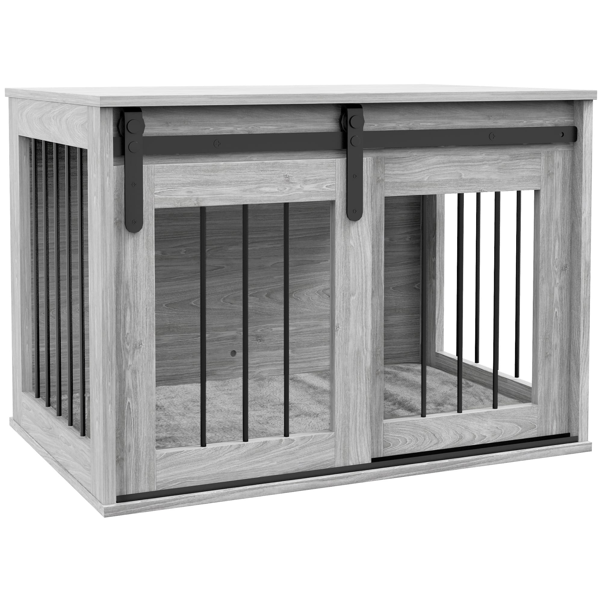 PawHut 80cm Dog Crate Furniture with Removable Cushion for Large Dogs- Grey | Aosom UK