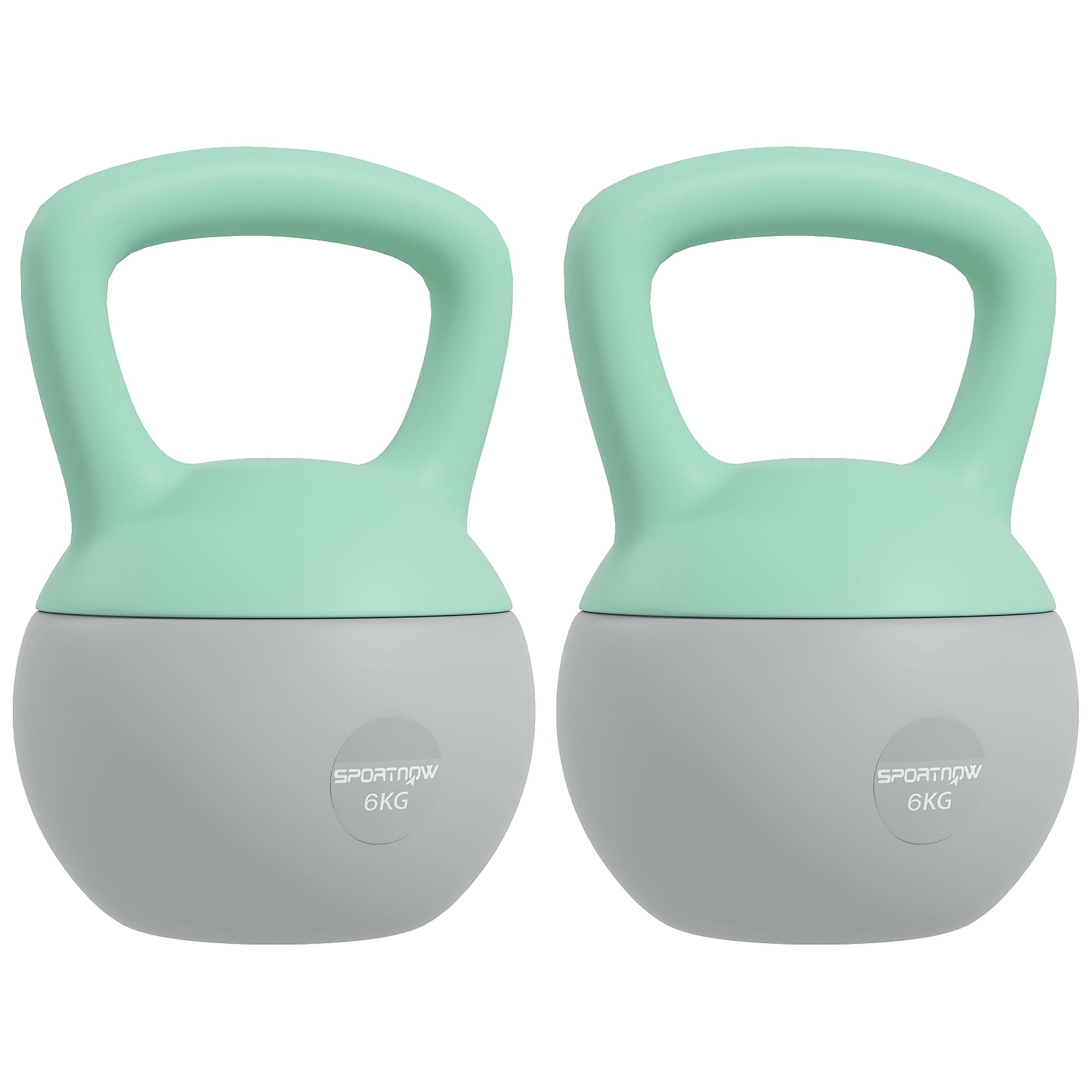 SPORTNOW 2 x 6kg Soft Kettlebell, Kettle Bell with Non-Slip Handle, for Home Gym, Strength Training, Cardio - Grey and Green | Aosom UK
