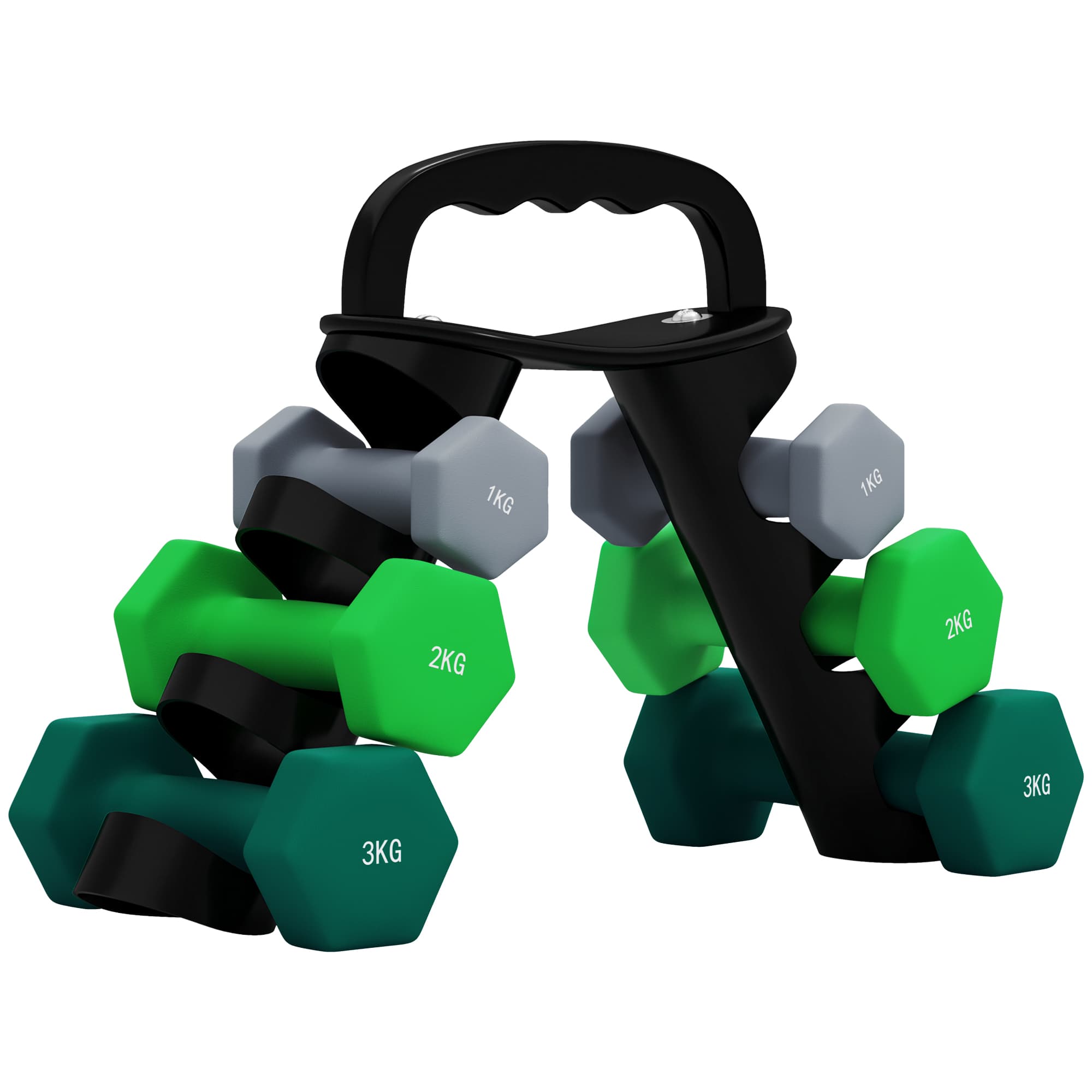 SPORTNOW Dumbbells Set with Carry Storage Rack, Set of 6 Weights for Home Gym Kettlebell, 2 x 1kg, 2 x 2kg, 2 x 3kg | Aosom UK