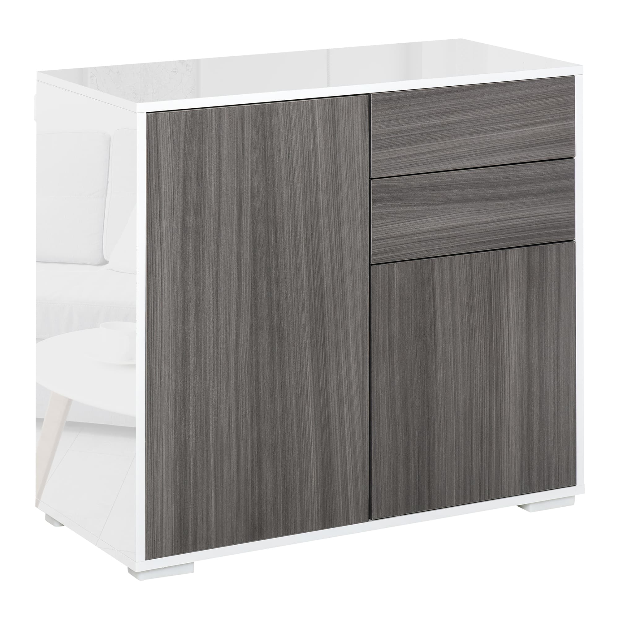 HOMCOM Modern Sideboard, Contemporary Design, Push-Open, Living room sideboard with 2 Drawers & 2 Doors, Light Grey and White | Aosom UK