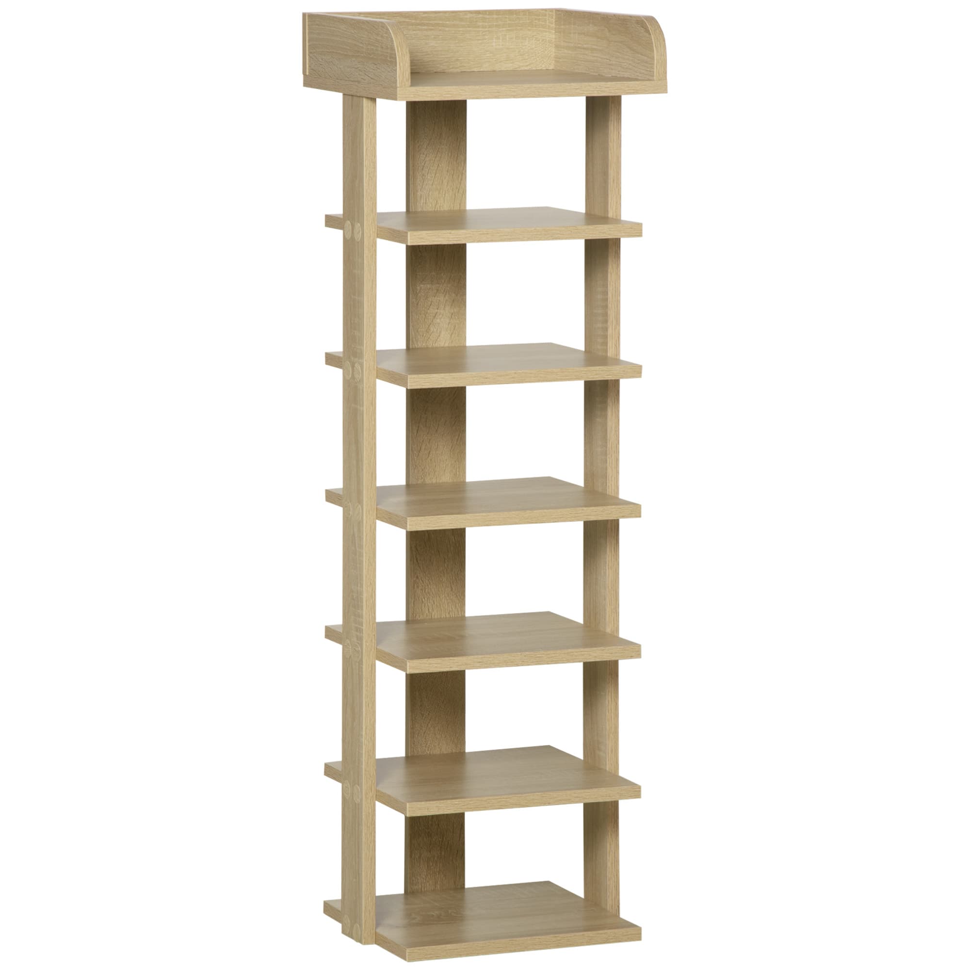 HOMCOM 7 Tier Shoe Rack, Wooden Organizer Shelf, Display Cabinet for Entryway, Living Room, Bedroom, Oak Finish | Aosom UK