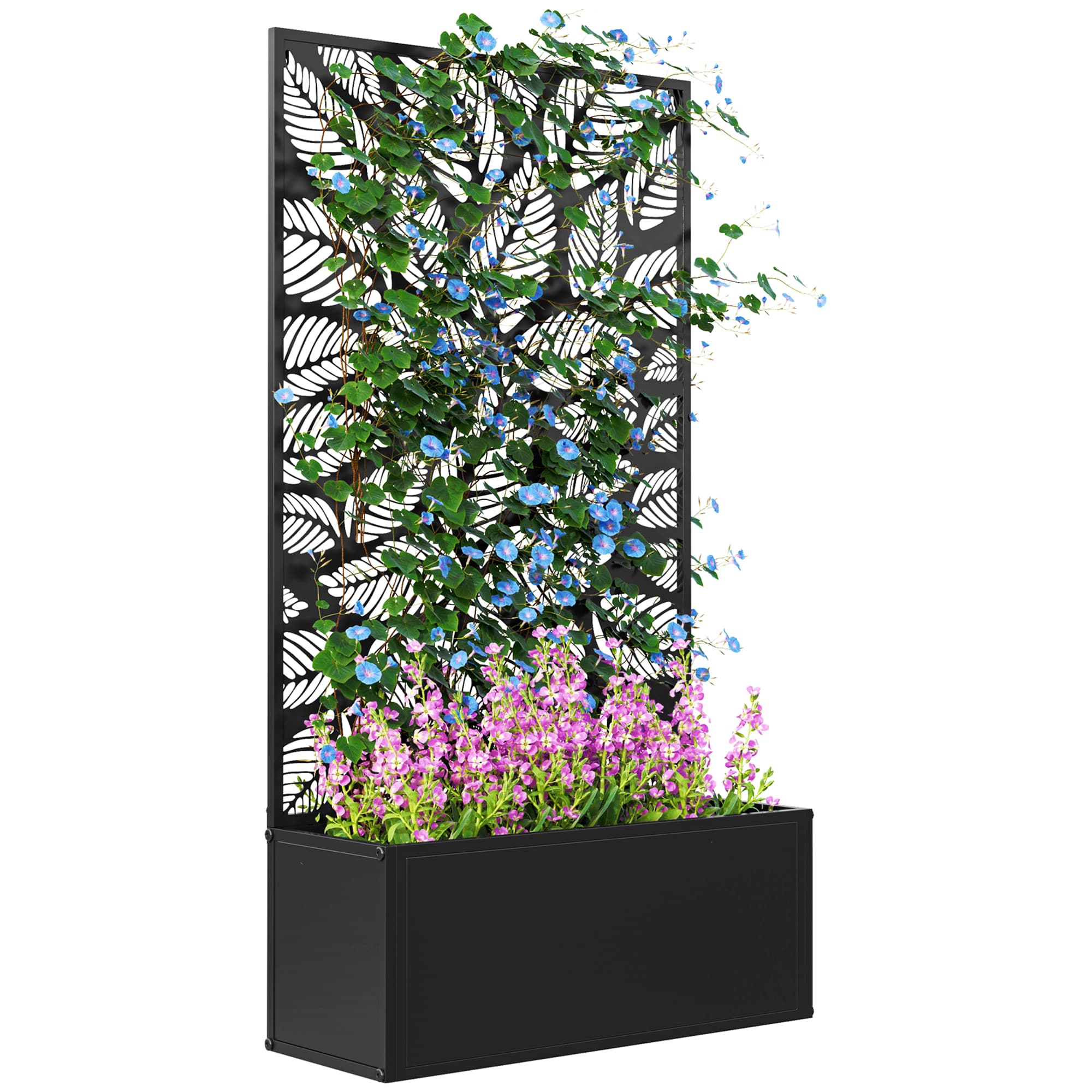 Outsunny Outdoor Metal Planter, with Back Trellis - Black thumbnail 3