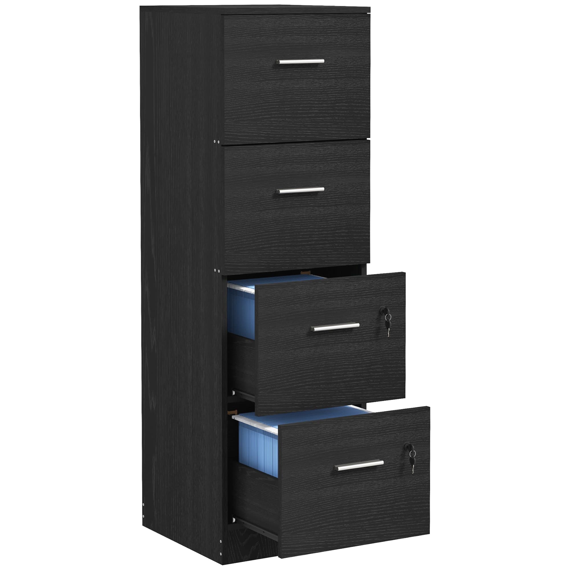 HOMCOM Filing Cabinet with 4 Drawers for Home Office, Tall File Storage Cabinet with Lock, Adjustable Hanging Bar for A4 and Letter Size, Black | Aosom UK