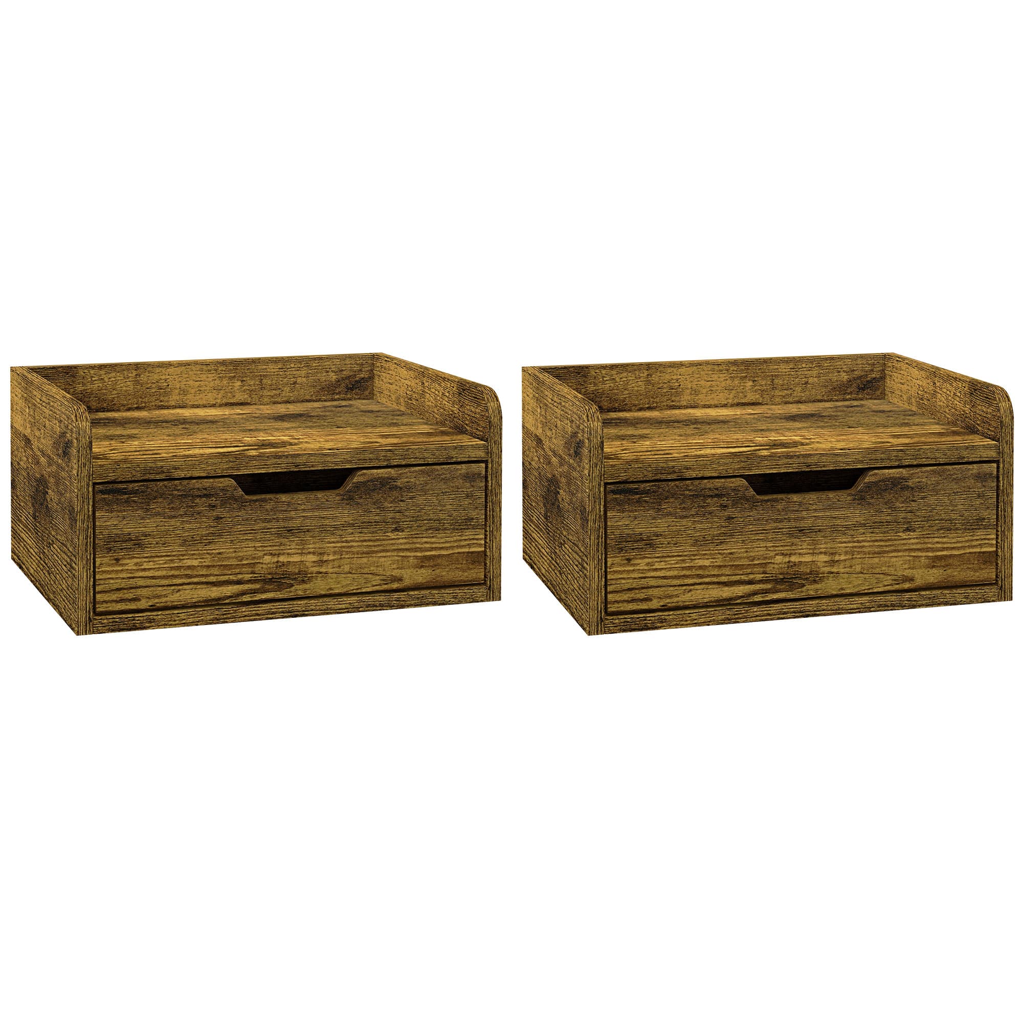 HOMCOM Floating Nightstand Set of 2 Wall Mounted Bedside Table with Storage Drawer for Bedroom, Rustic Brown | Aosom UK
