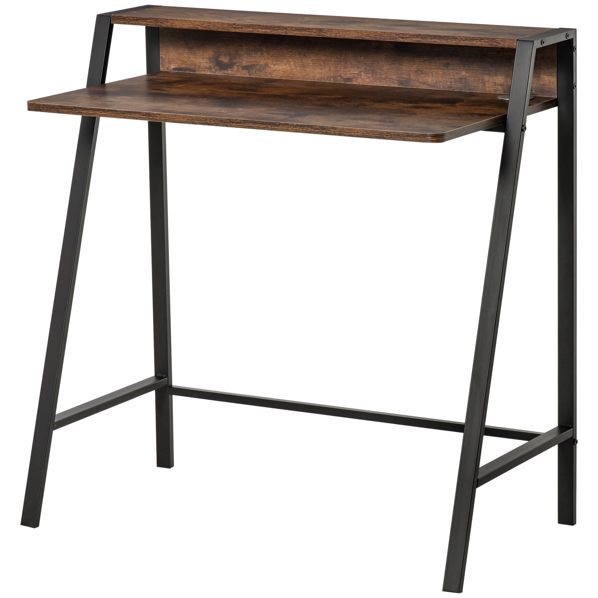 HOMCOM Writing Desk with Storage Shelf and Metal frame, Computer Table, Home Office PC Laptop Workstation, Rustic Brown | Aosom UK