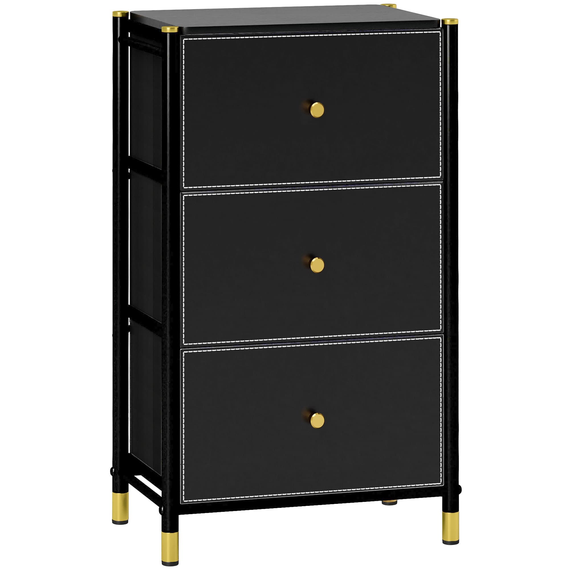 HOMCOM Chest of Drawers, Fabric Dresser with 3 Drawers and Steel Frame, Storage Organizer Unit for Bedroom, Living Room, Hallway, Black | Aosom UK