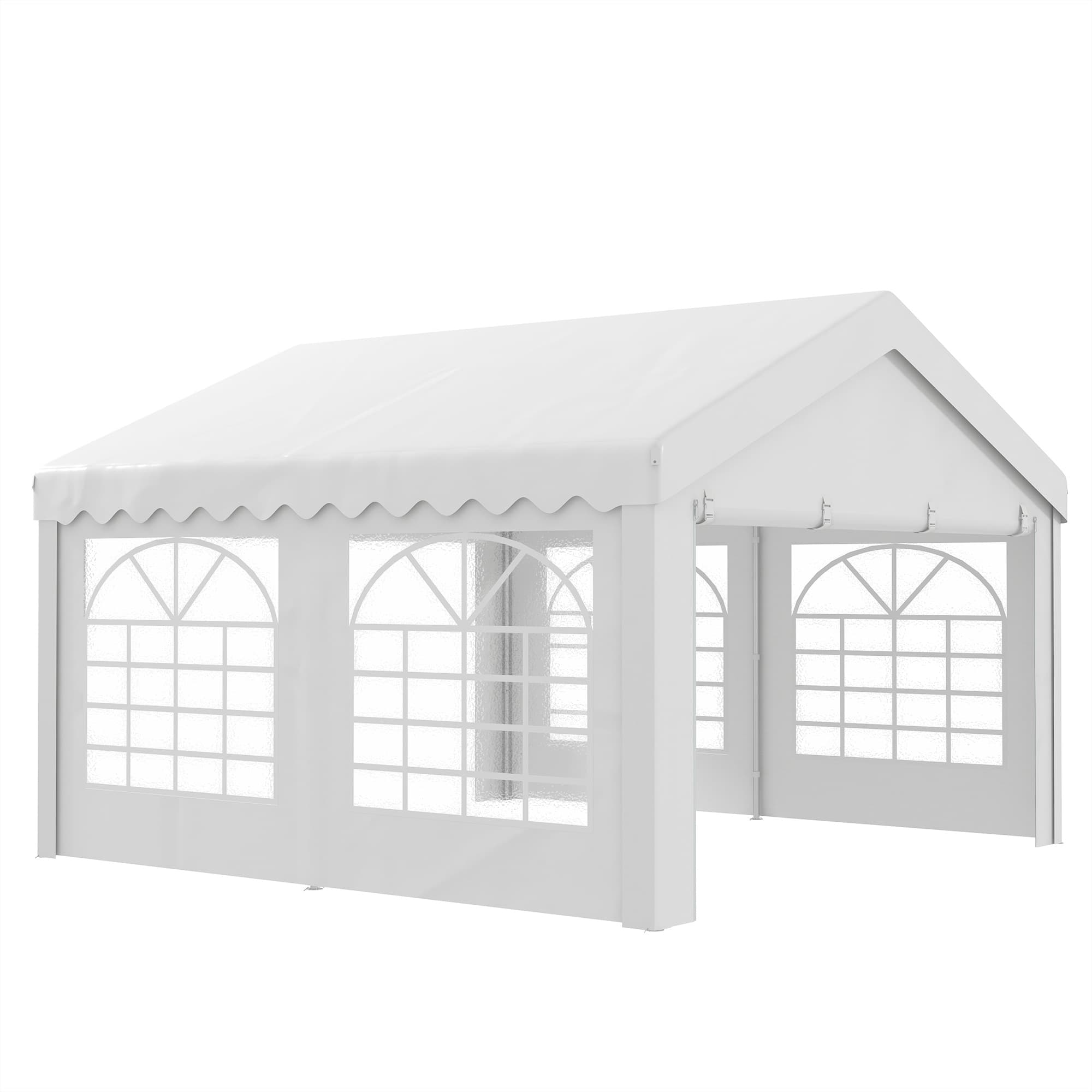 Outsunny 4 x 4m Party Tent, Garden Party Tent with Removable Sidewalls, Double Doors, Heavy Duty, White | Aosom UK
