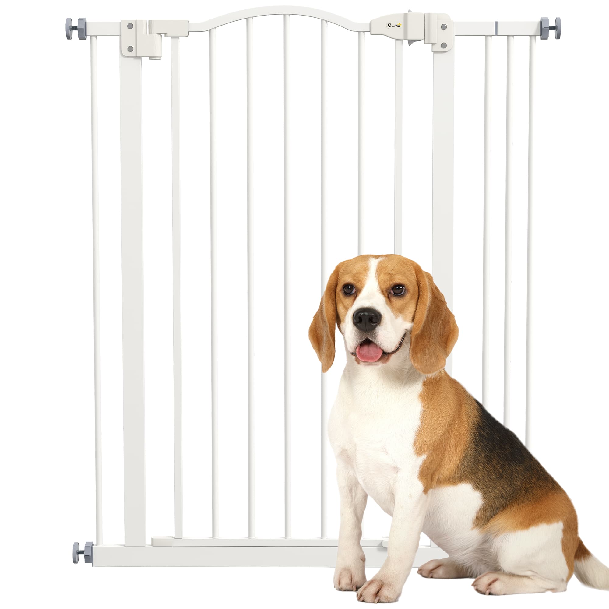 PawHut Adjustable Pet Portal: Metal Safety Gate with Folding Design, 74-87cm Width, Pristine White | Aosom UK