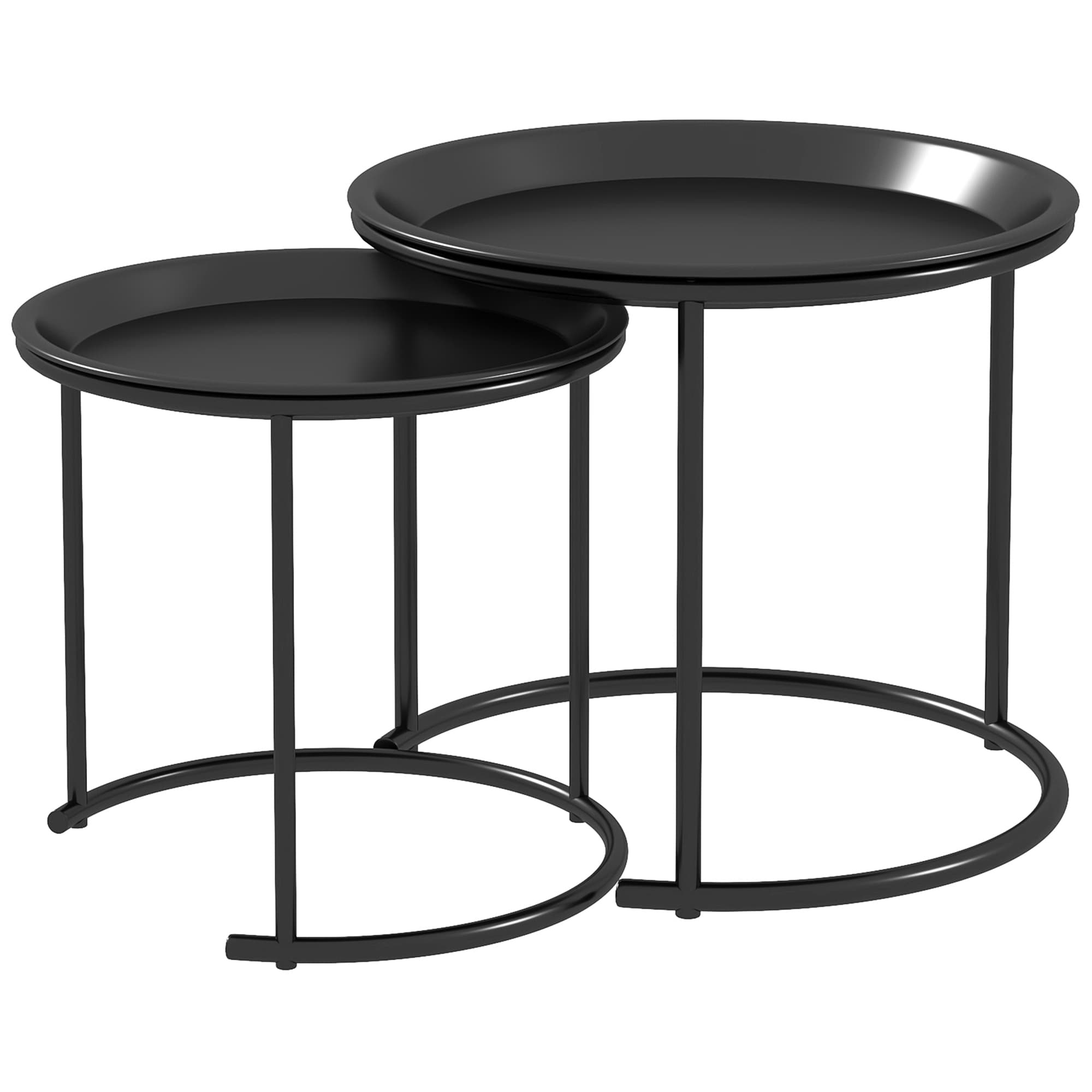HOMCOM Nesting Tables Set of 2, Side End Table with Removable Tabletop Tray and Steel Frame for Living Room, Bedroom, White