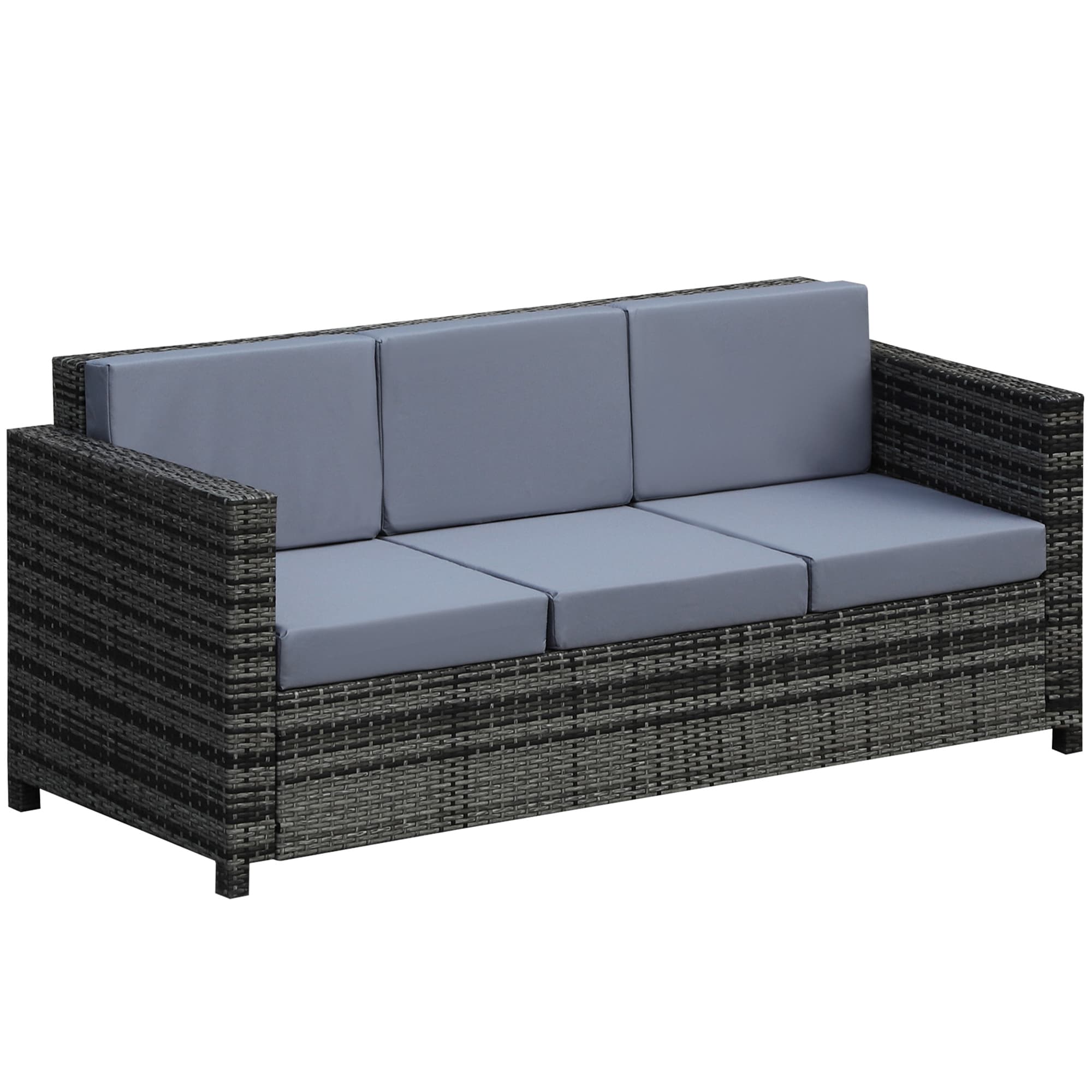 Outsunny 3-Seater All Weather Outdoor Sofa, Rattan Wicker Weave with Metal Frame and Fire Resistant Cushion, Grey | Aosom UK