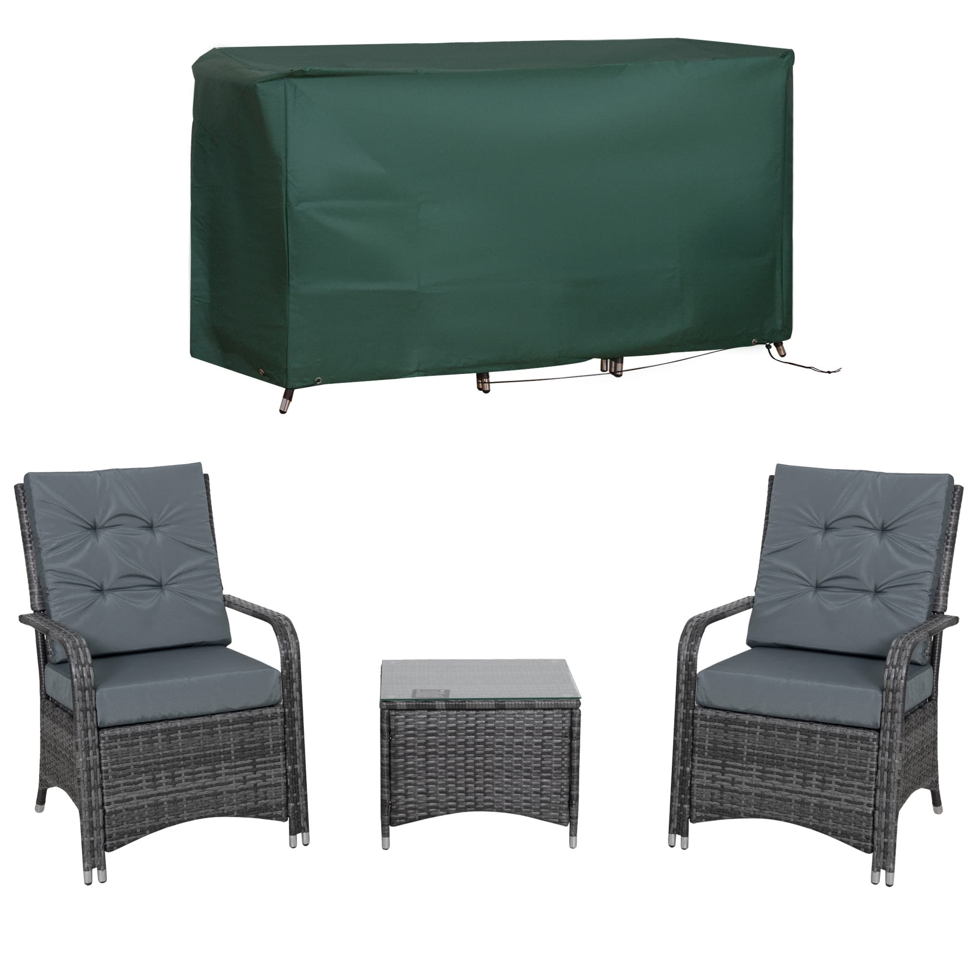 Outsunny Rattan Garden Furniture 2-Seater Sofa Chair Table Bistro Set Wicker Weave Outdoor Patio Conservatory Set w/ Cover Steel Frame, Grey | Aosom UK