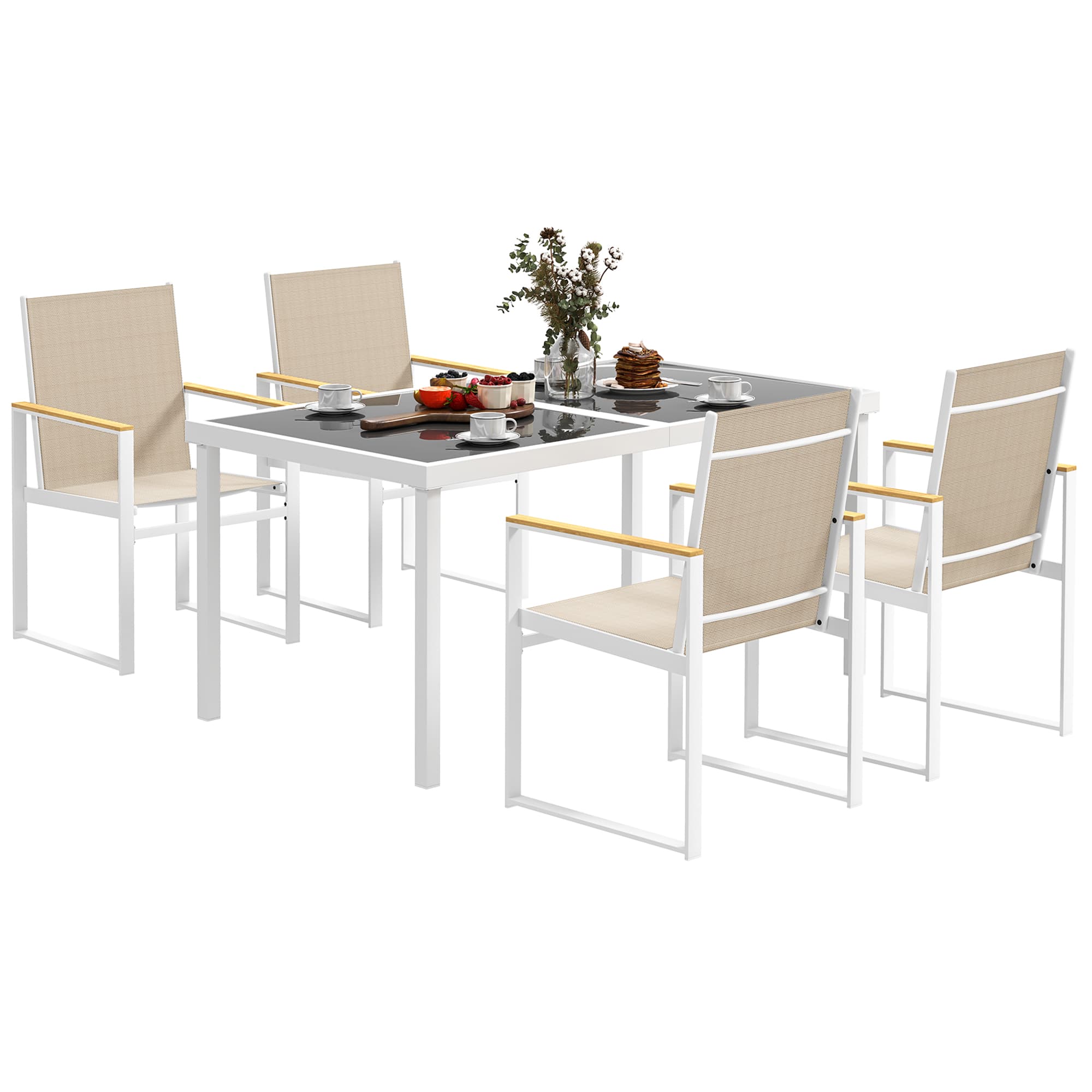Outsunny 5 Piece Garden Furniture Set, Outdoor Patio Set with 4 Armchairs & Tempered Glass Table, Ideal for Deck, Balcony & Garden | Aosom UK