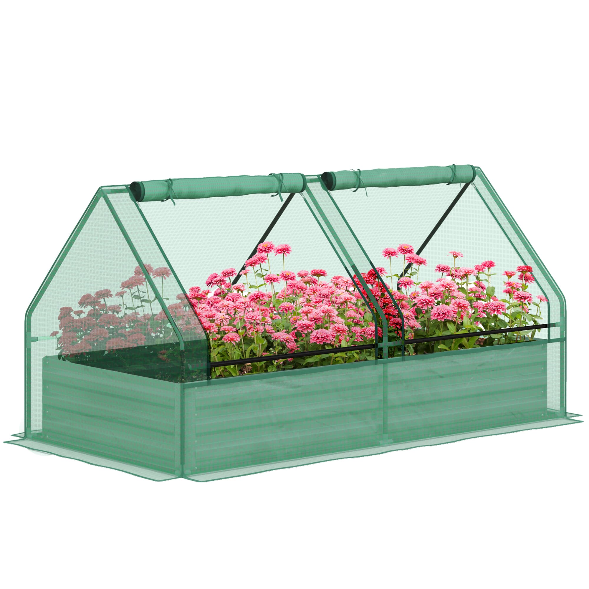 Outsunny Metal Planter Box with Cover, Raised Garden Bed with Greenhouse, for Herbs and Vegetables, Small Garden Ideas, Green | Aosom UK