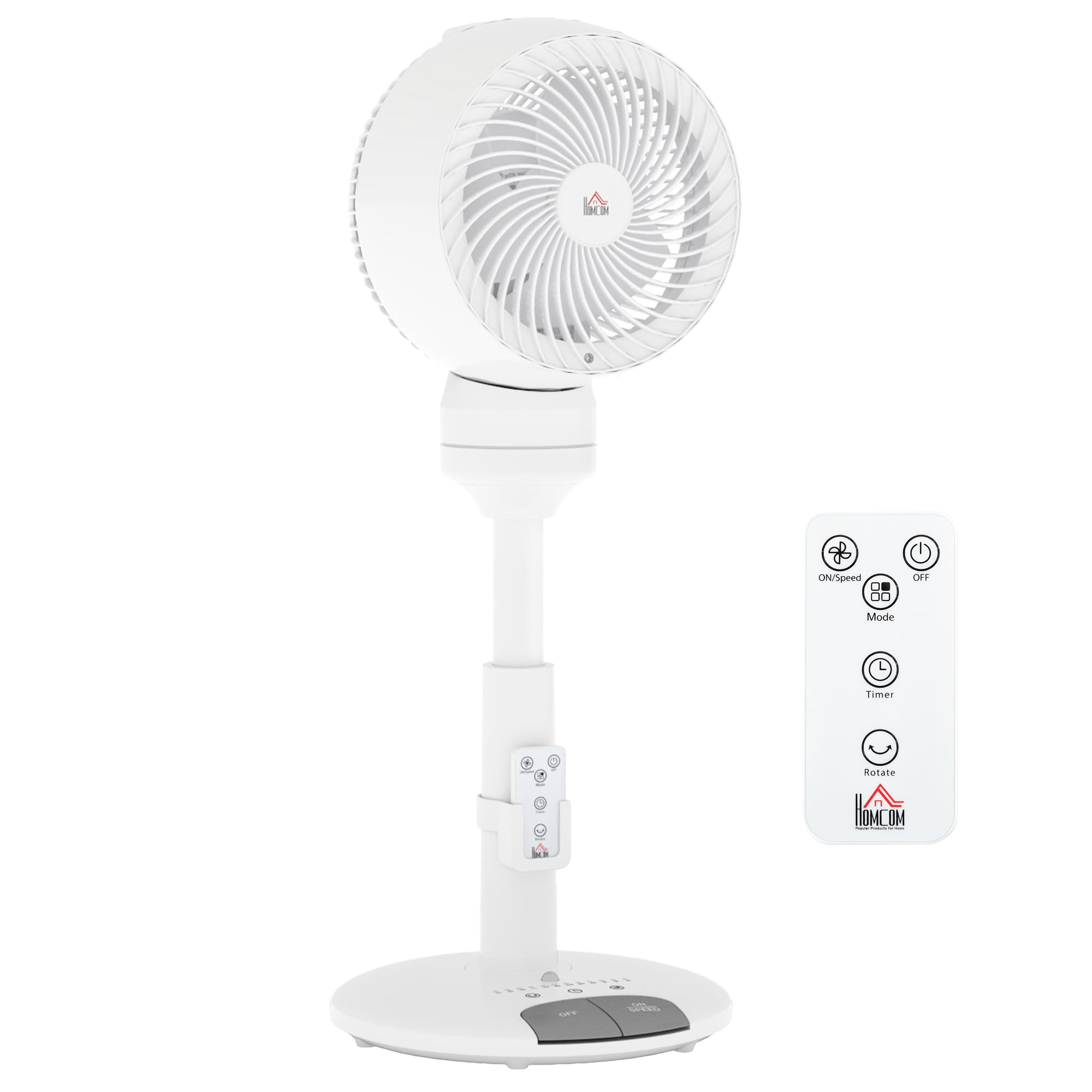 HOMCOM 9'' Air Circulator Fan 3 Speed 3 Mode, 70° Oscillation 90° Vertical Tilt, Height Adjustable, Remote Controller, for Bedroom, Office, White