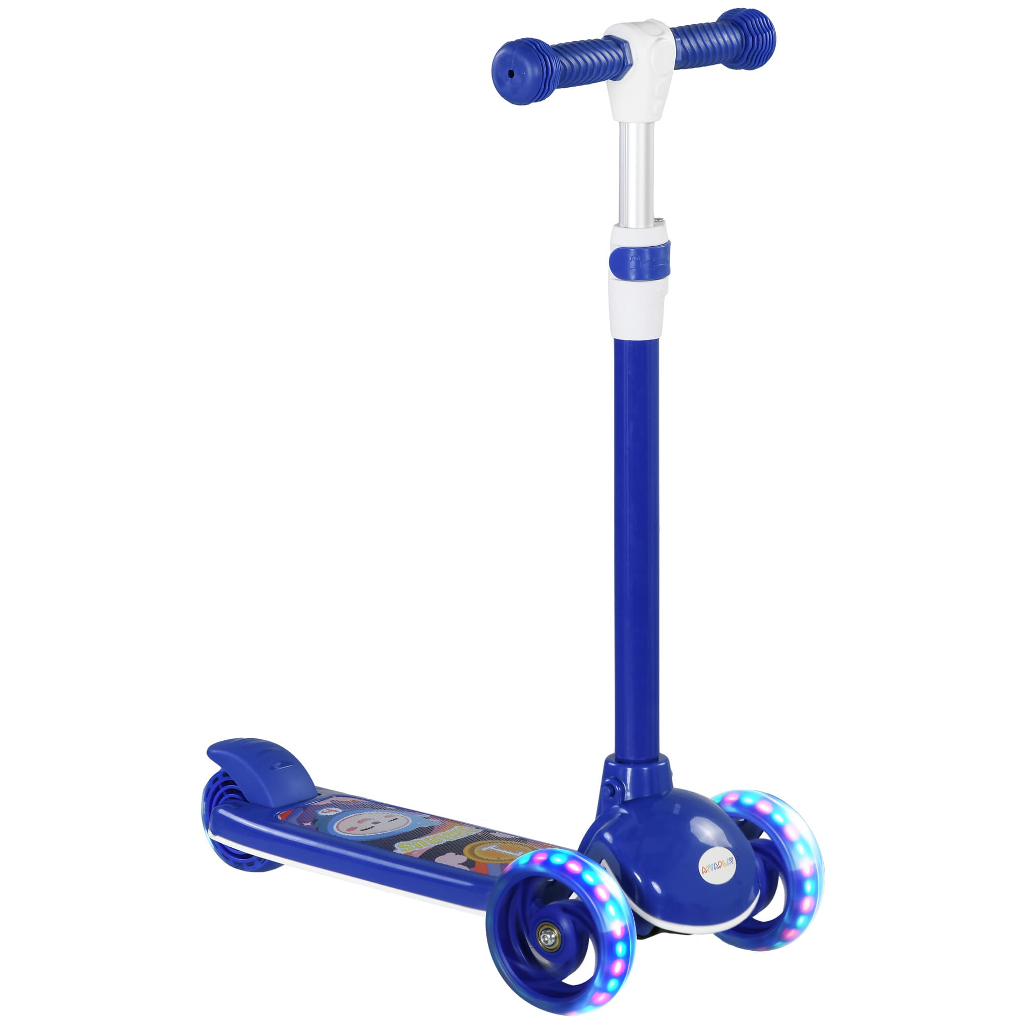 AIYAPLAY Kids 3 Wheel Scooter for 2-6 Years Old w/ Adjustable Height, LED Light, TPE Handlebar, Blue | Aosom UK