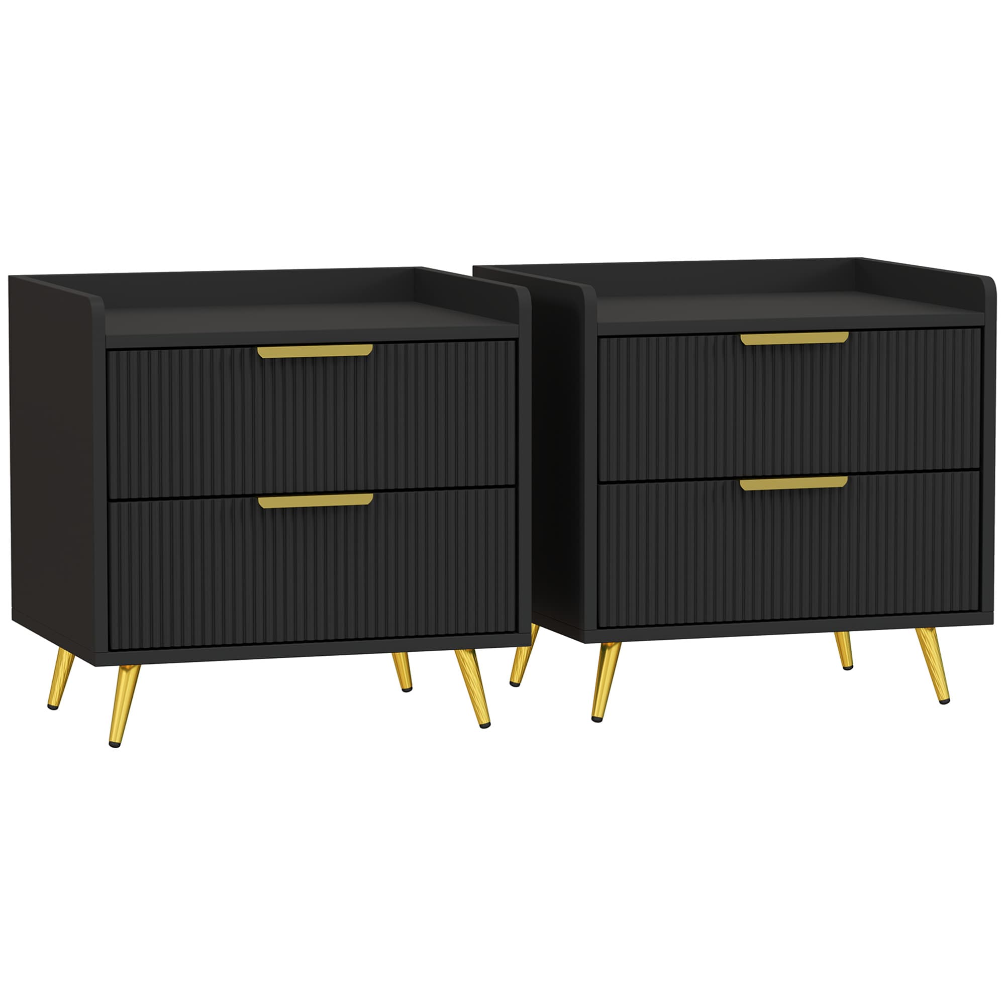 HOMCOM Elegant Two-Drawer Bedside Table Set of 2 - Black thumbnail 2