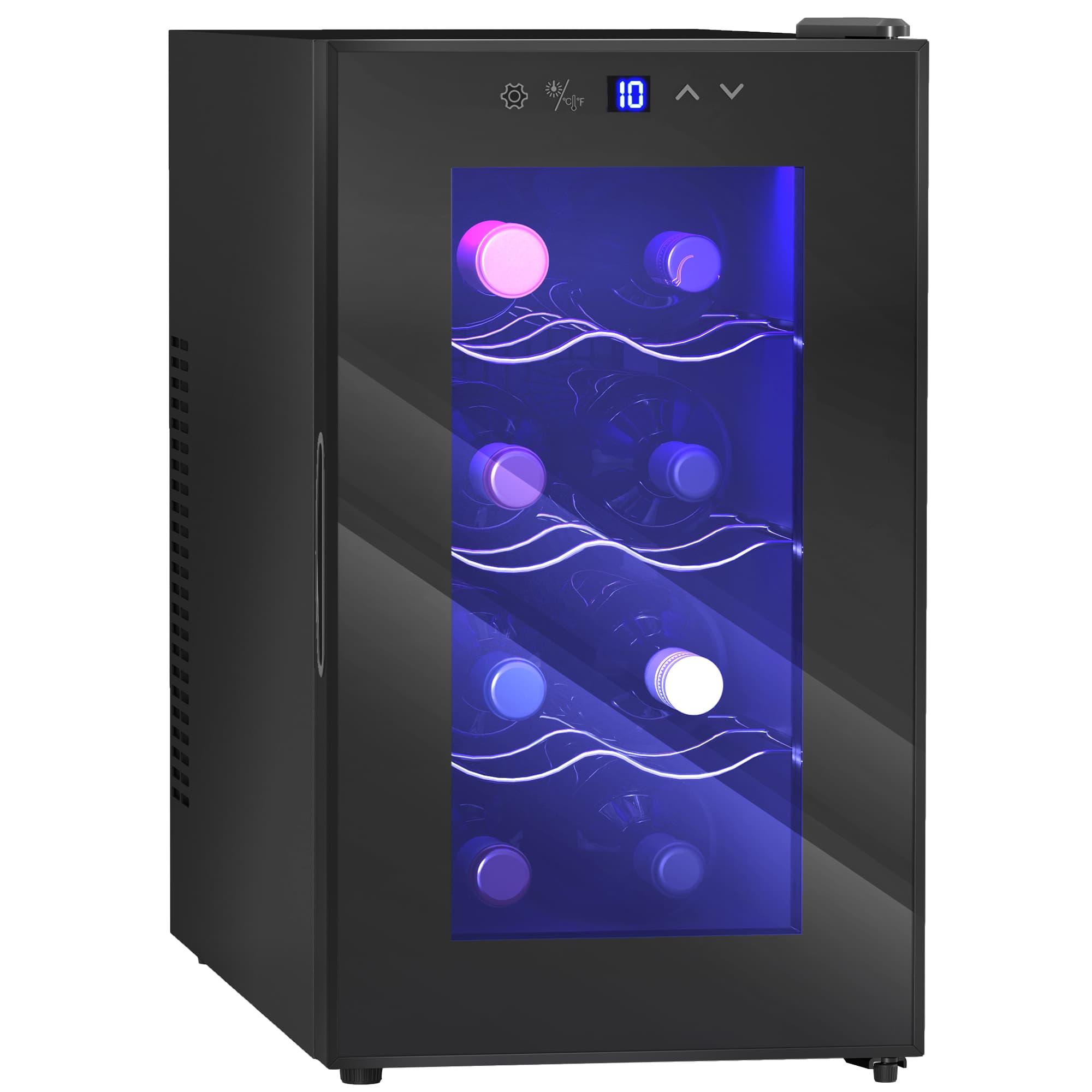 HOMCOM Mini Freestanding Wine Cooler Fridge, 8 Bottle, 21L, 26.5cm Quiet Thermoelectric Under Counter Drinks Beer Wine Fridge | Aosom UK