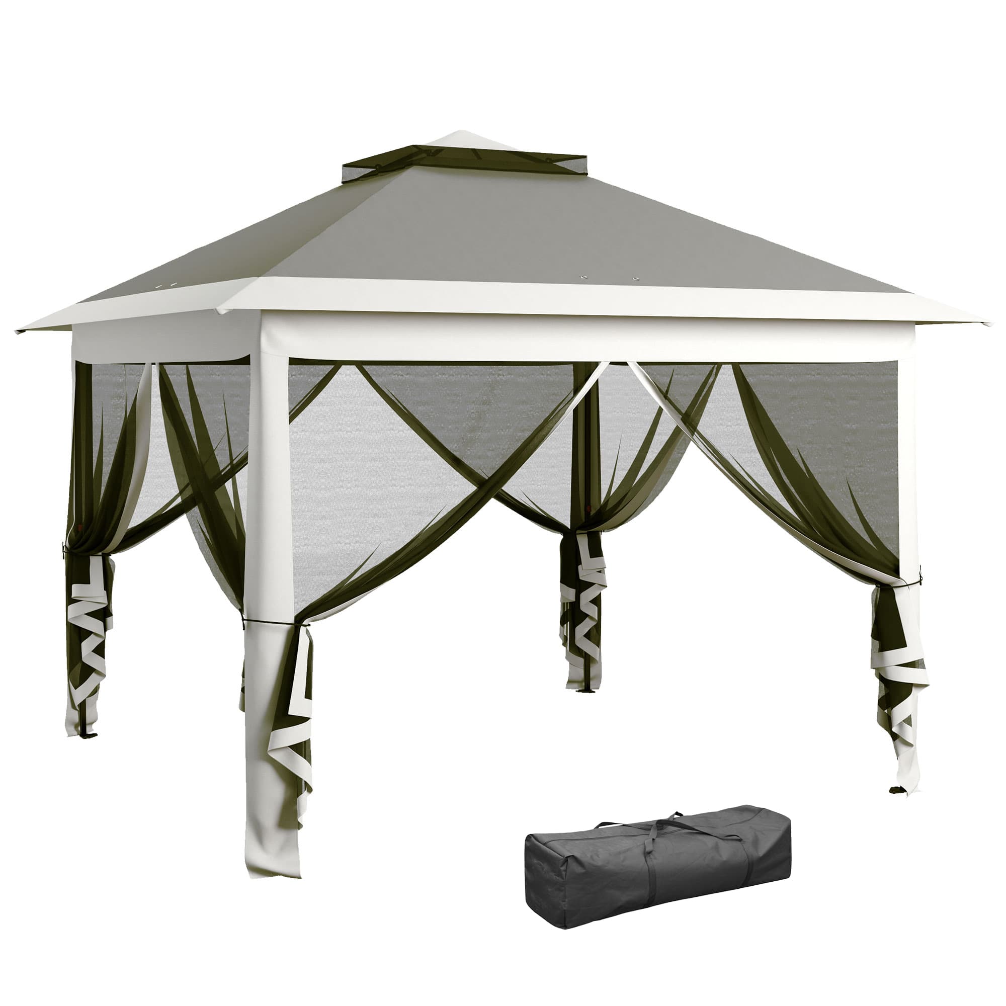 Outsunny Gazebo Pop Up with Sides, Waterproof Canopy Tent with Double Roof and Carry Bag for Patio Garden, Dark Grey | Aosom UK