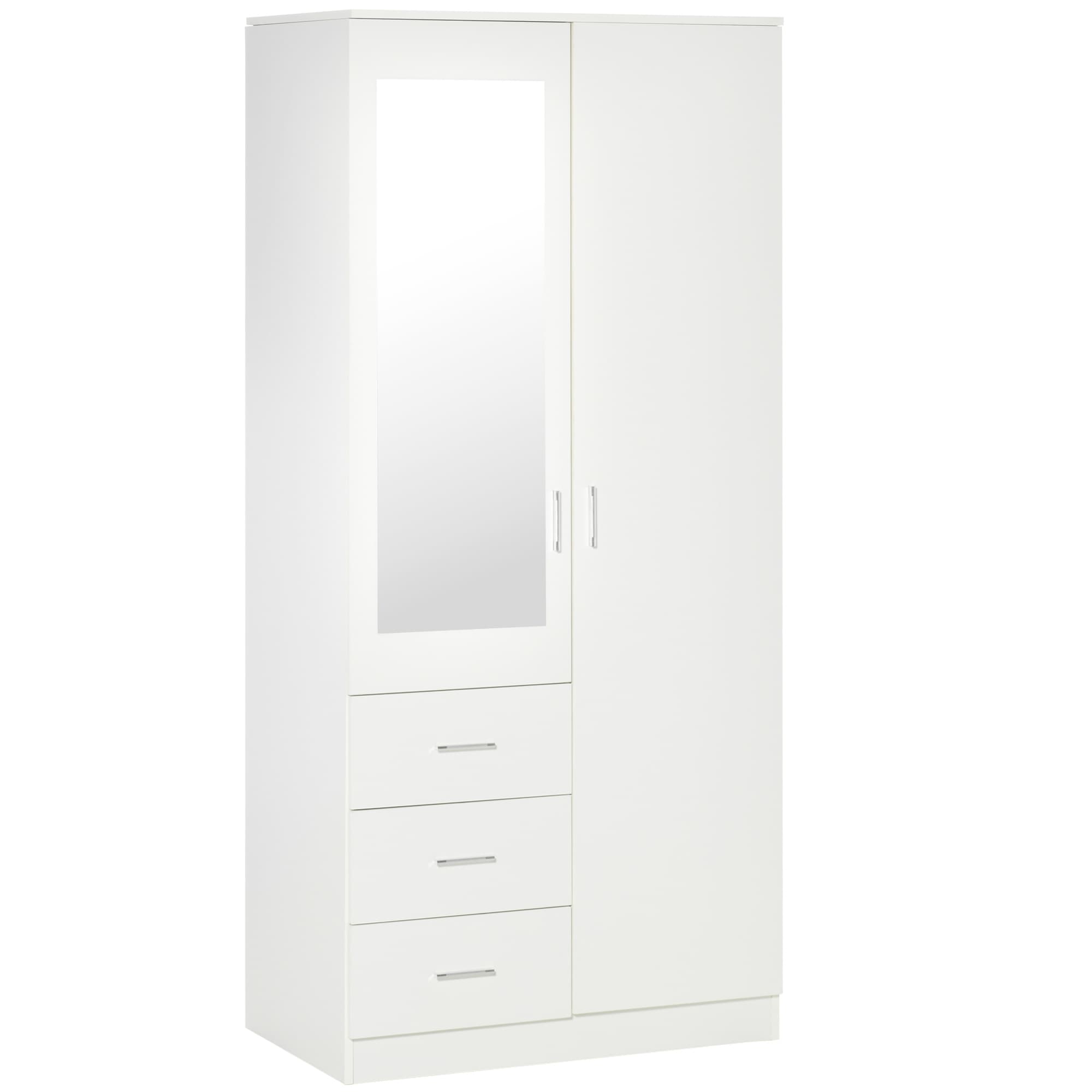 HOMCOM Mirror Wardrobe with 2 Doors, Adjustable Shelf, 3 Drawers, Home Storage, 80W x 50D x 180H cm, White