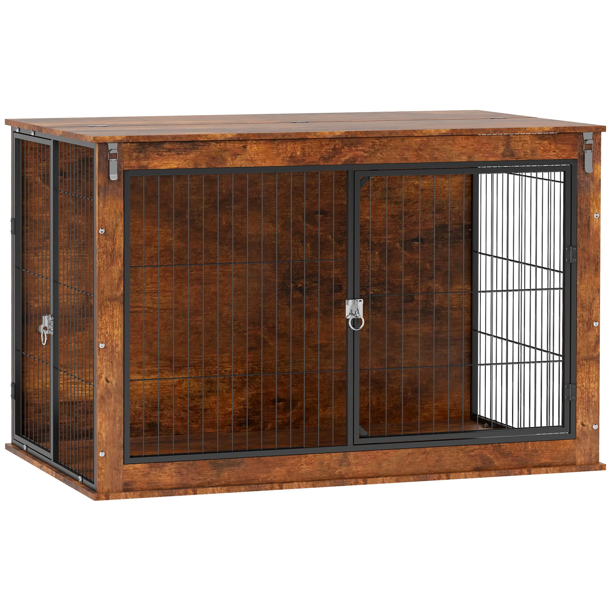 PawHut Dog 46.46’‘ Crate Furniture with Flip-up Top, 2 Lockable Doors, for Extra Large Dogs, Rustic Brown | Aosom UK