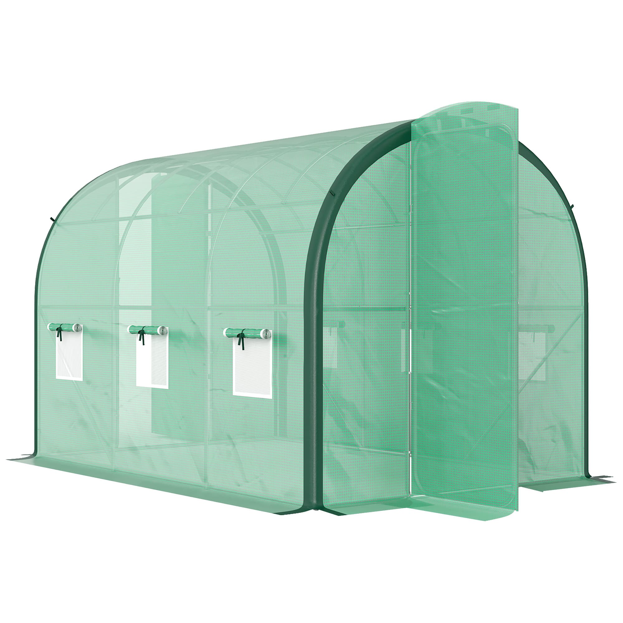 Outsunny 3 x 2m Polytunnel Greenhouse, Walk-in Tent with Steel Frame, PE Cocer, Vents & Doors foR Plant Growth, Green | Aosom UK