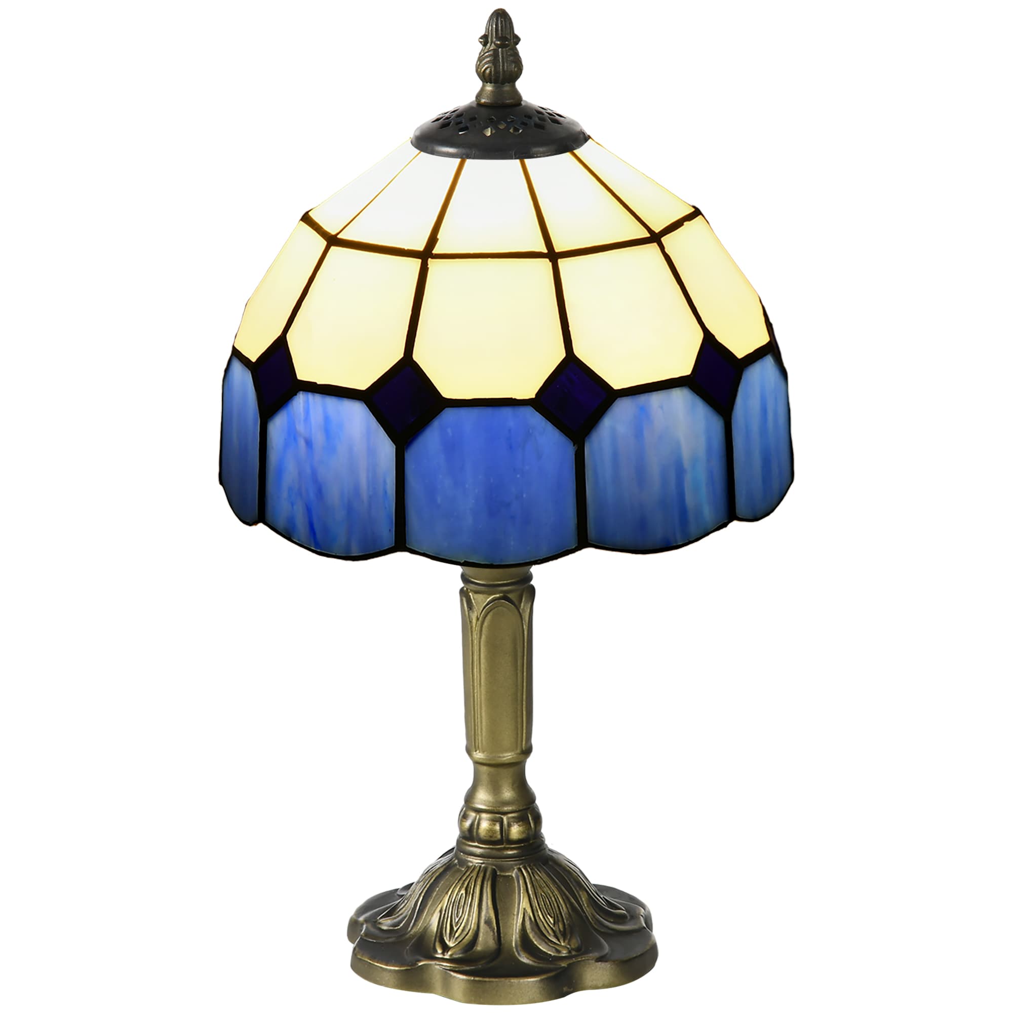HOMCOM Handmade Stained Glass Bedroom Table Lamp, Antique Bedside Light for Bedroom, Living Room, Home, Decorative Night Light, Blue | Aosom UK