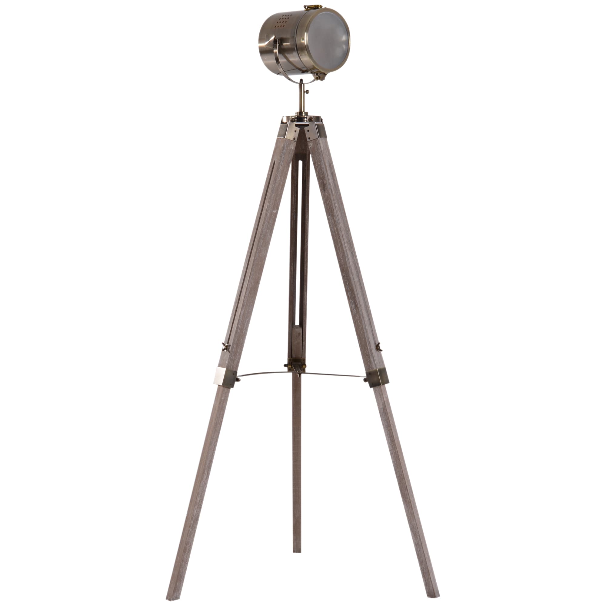 HOMCOM Vintage Tripod Floor Lamp Retro Industrial Photography Light Spotlight Antique Searchlight Wooden Base