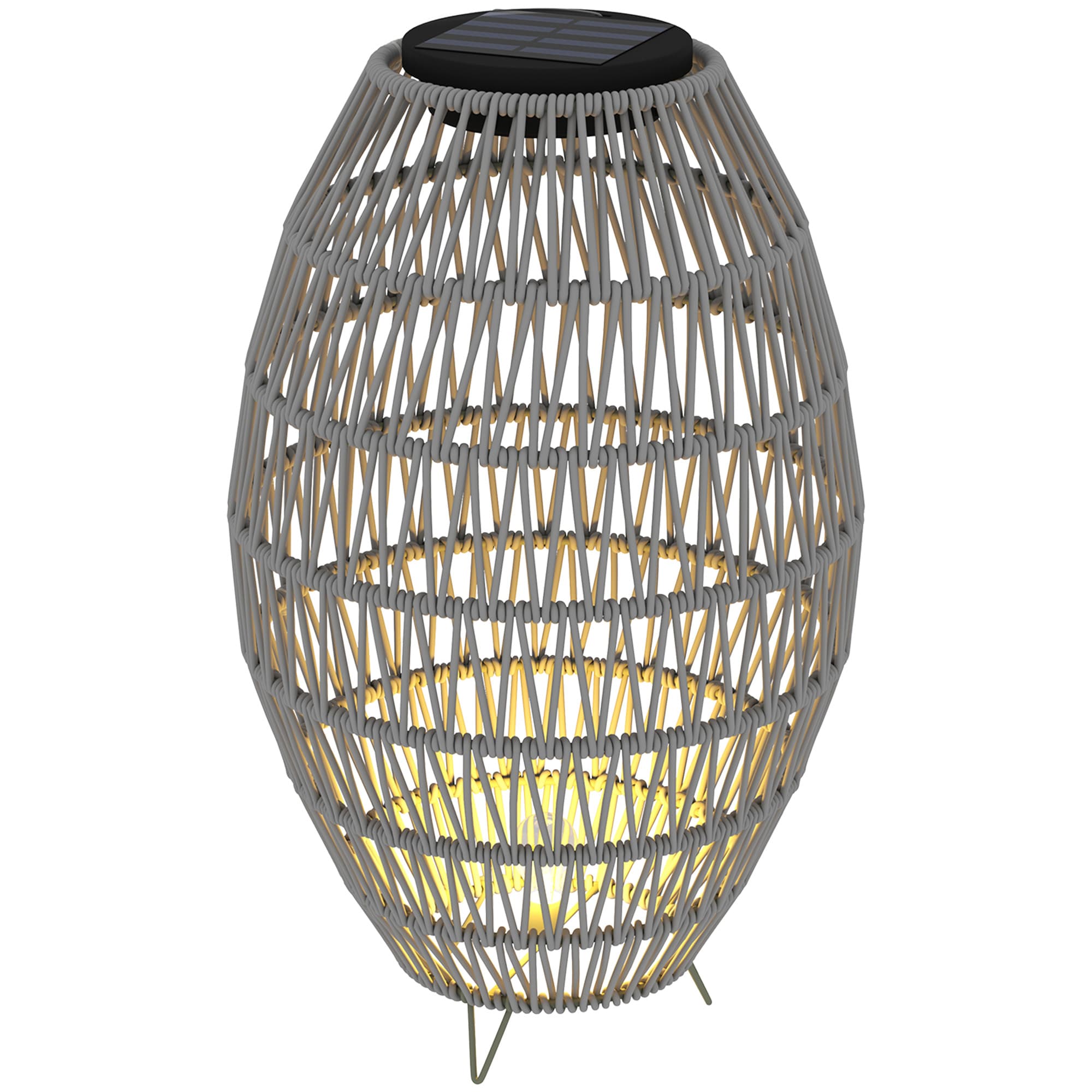 Outsunny Rattan Solar Table Lamp, Garden Solar Lantern with Auto On/Off Light, IP44 Waterproof, Decorative Outdoor Rattan Lamp for Porch, Pathway, Grey