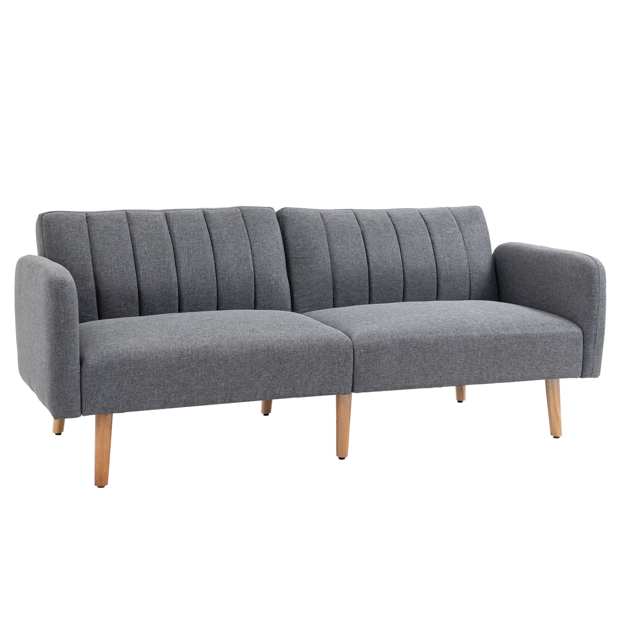 HOMCOM Two Seater Sofa Bed, Convertible Linen Fabric Sofa Couch, Click Clack Sofabed with Adjustable Split Backrest, Cat Scratch Anti, Grey | Aosom UK