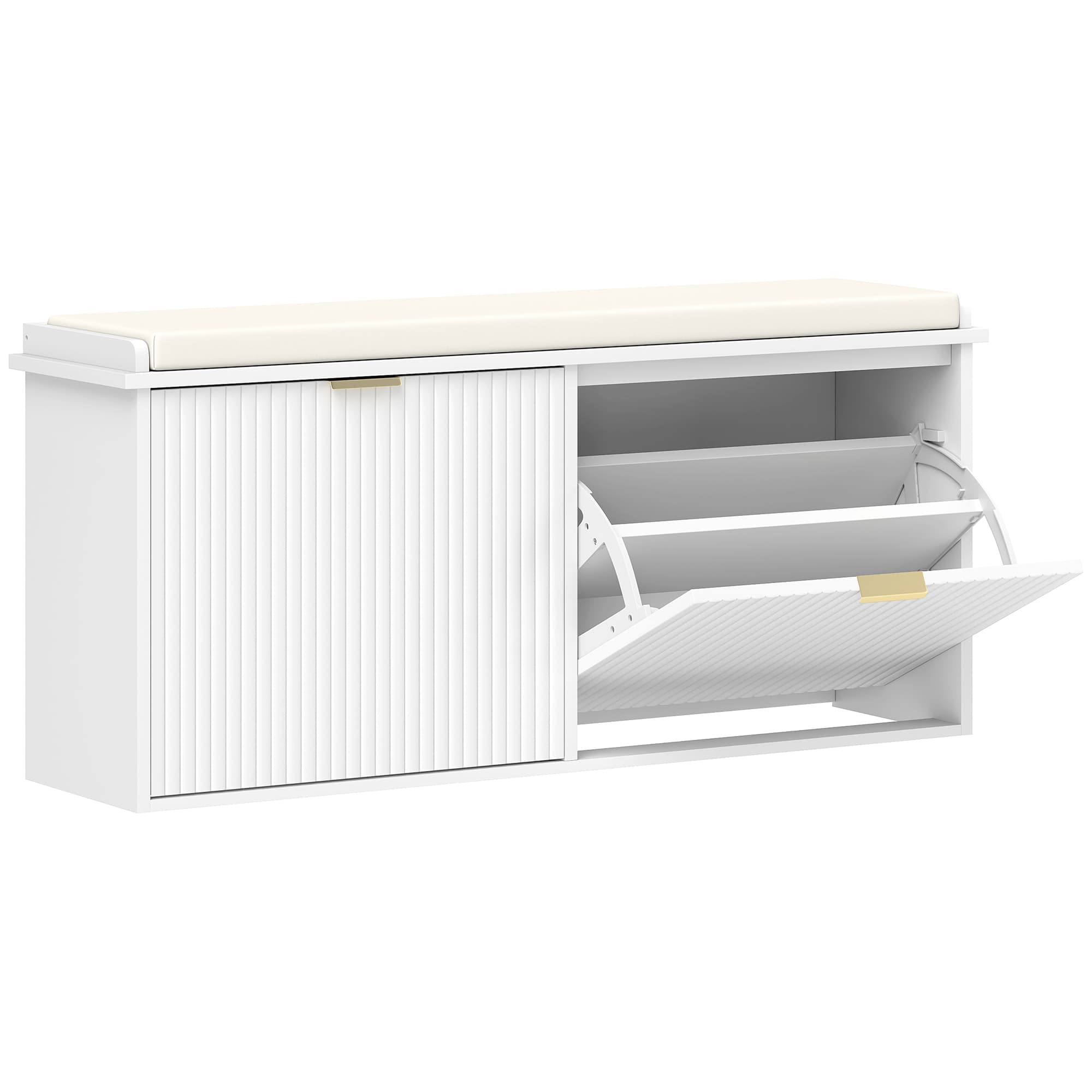 HOMCOM Elegant Ten Shoe Bench, with Top Seat - White