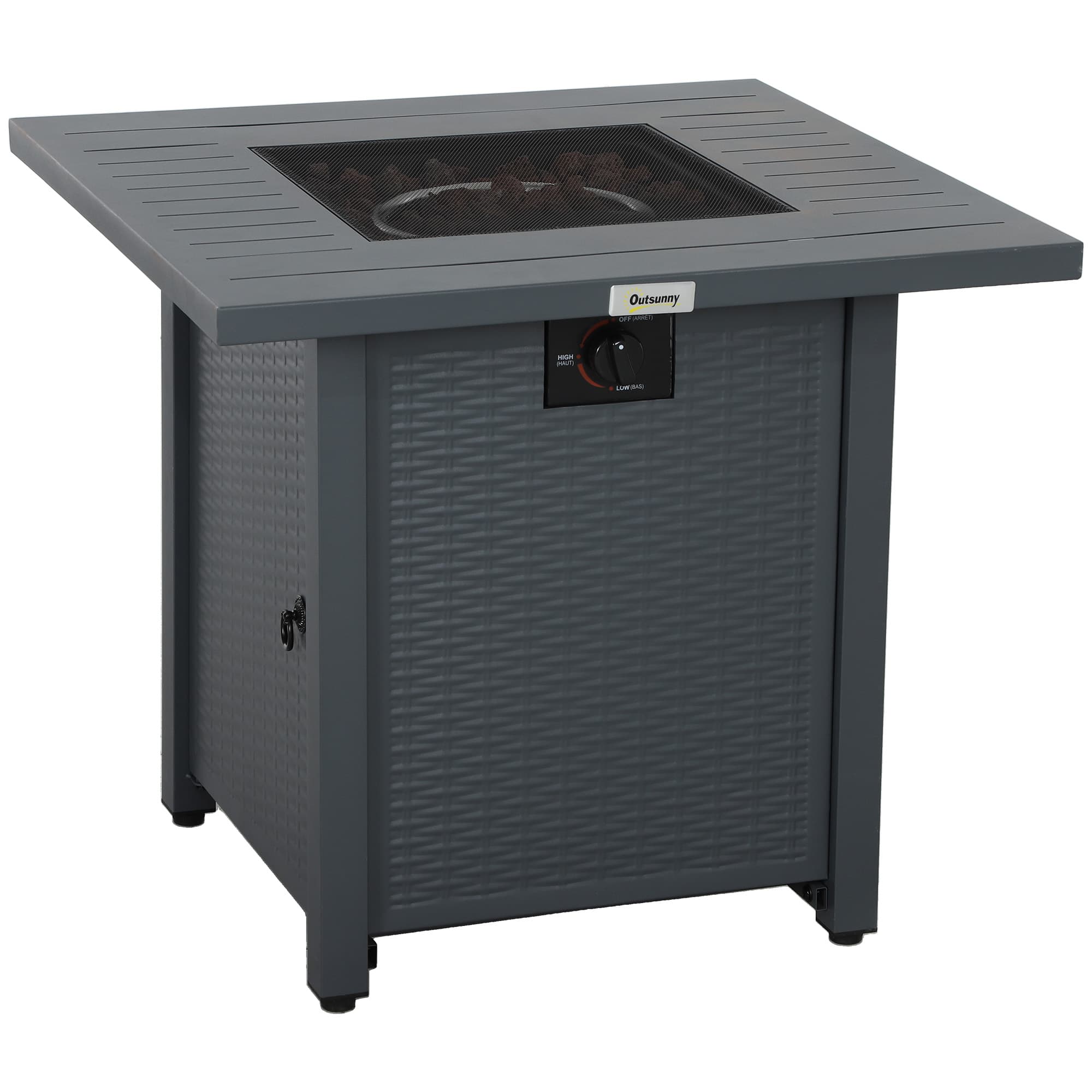 Outsunny Rattan-style Propane Gas Fire Pit Table with 40,000 BTU Burner, Square Smokeless Firepit Patio Heater with Thermocouple, Lava Rocks, Grey