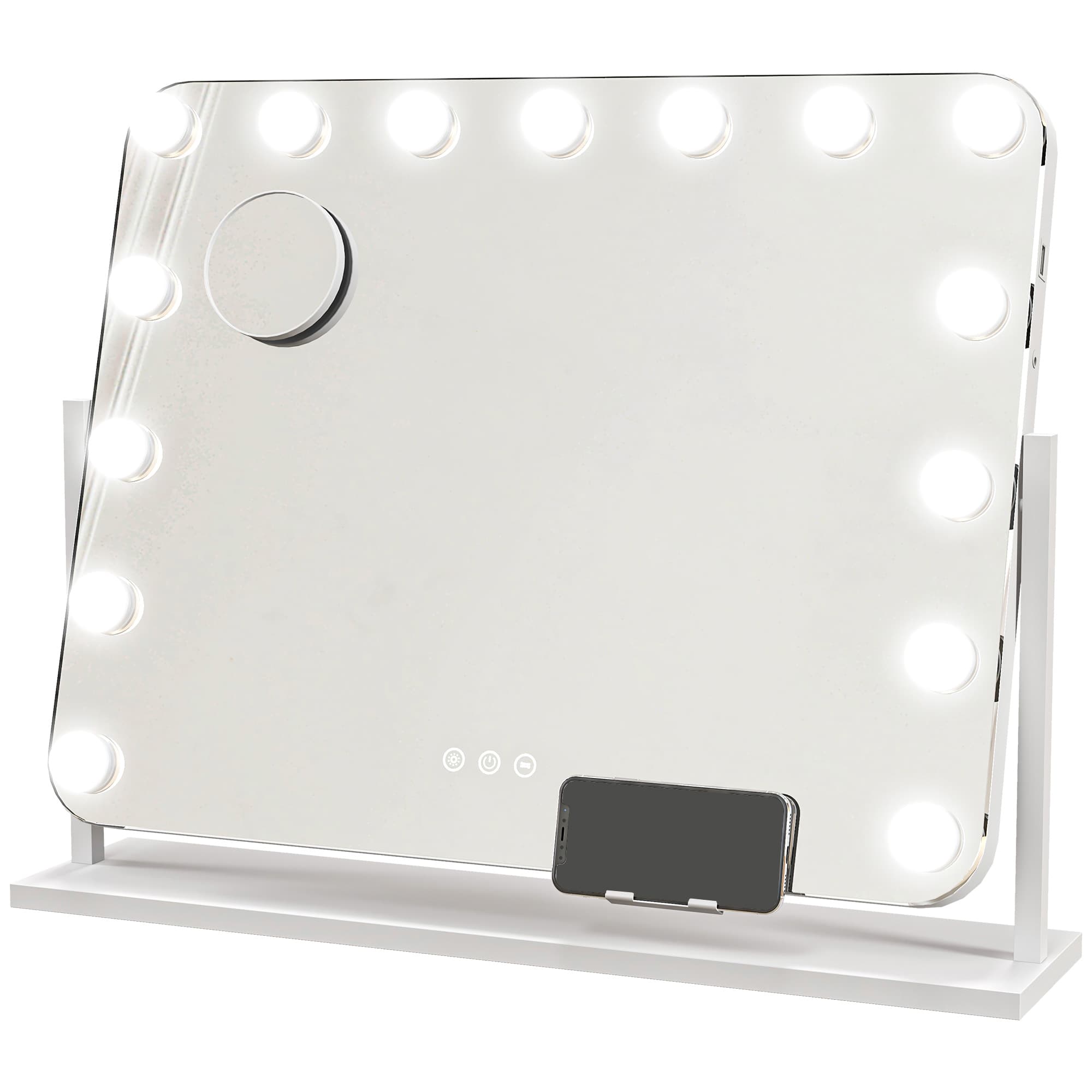 HOMCOM Hollywood Vanity Mirror with Lights, Large 63x50 cm Lighted Makeup Mirror with 3 Colour, 10X Magnifying, USB Charging Port | Aosom UK