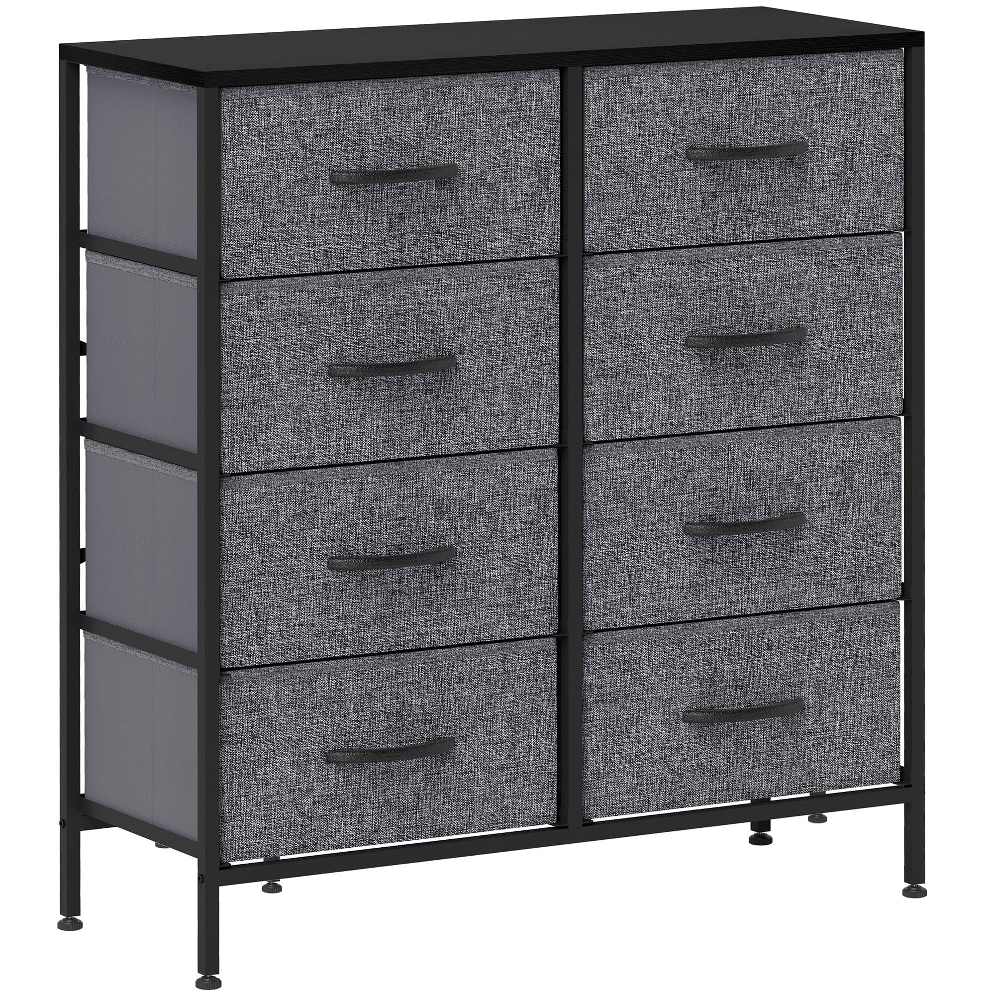 HOMCOM Fabric Chest of Drawers, Industrial Storage Bedroom Dresser with 8 Fabric Drawers, Steel Frame and Wooden Top for Nursery, Living Room, Hallway, Black