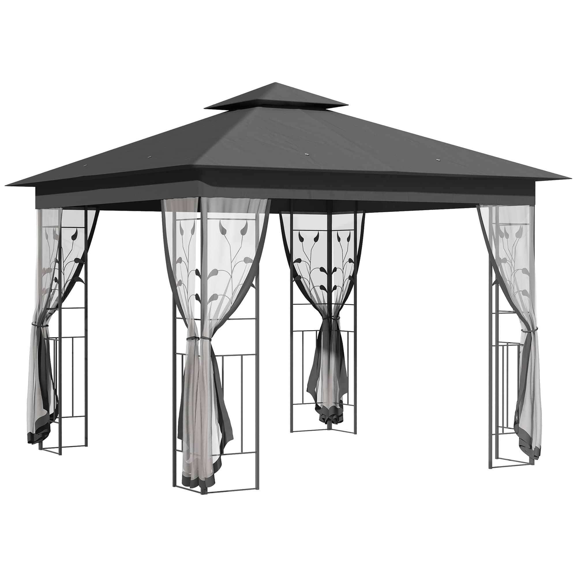 Outsunny 3x3m Waterproof Garden Gazebo, Outdoor Party Tent with Double Tier Roof, UV Resistant Canopy & Metal Frame, Patio Shelter with Mesh Curtains, Grey | Aosom UK