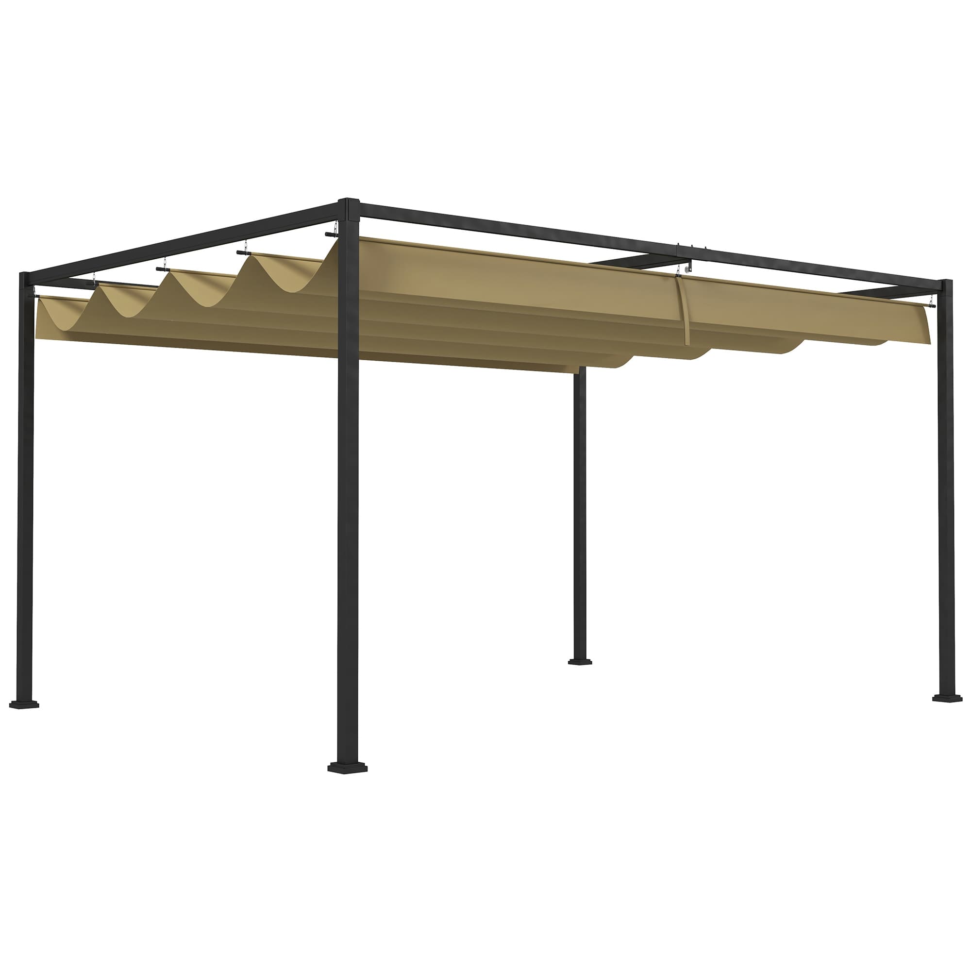 Outsunny 4 x 3m Pergola with Patio, Metal Pergola with Sliding Canopy, Garden Gazebo Shelter for Outdoor, Khaki | Aosom UK
