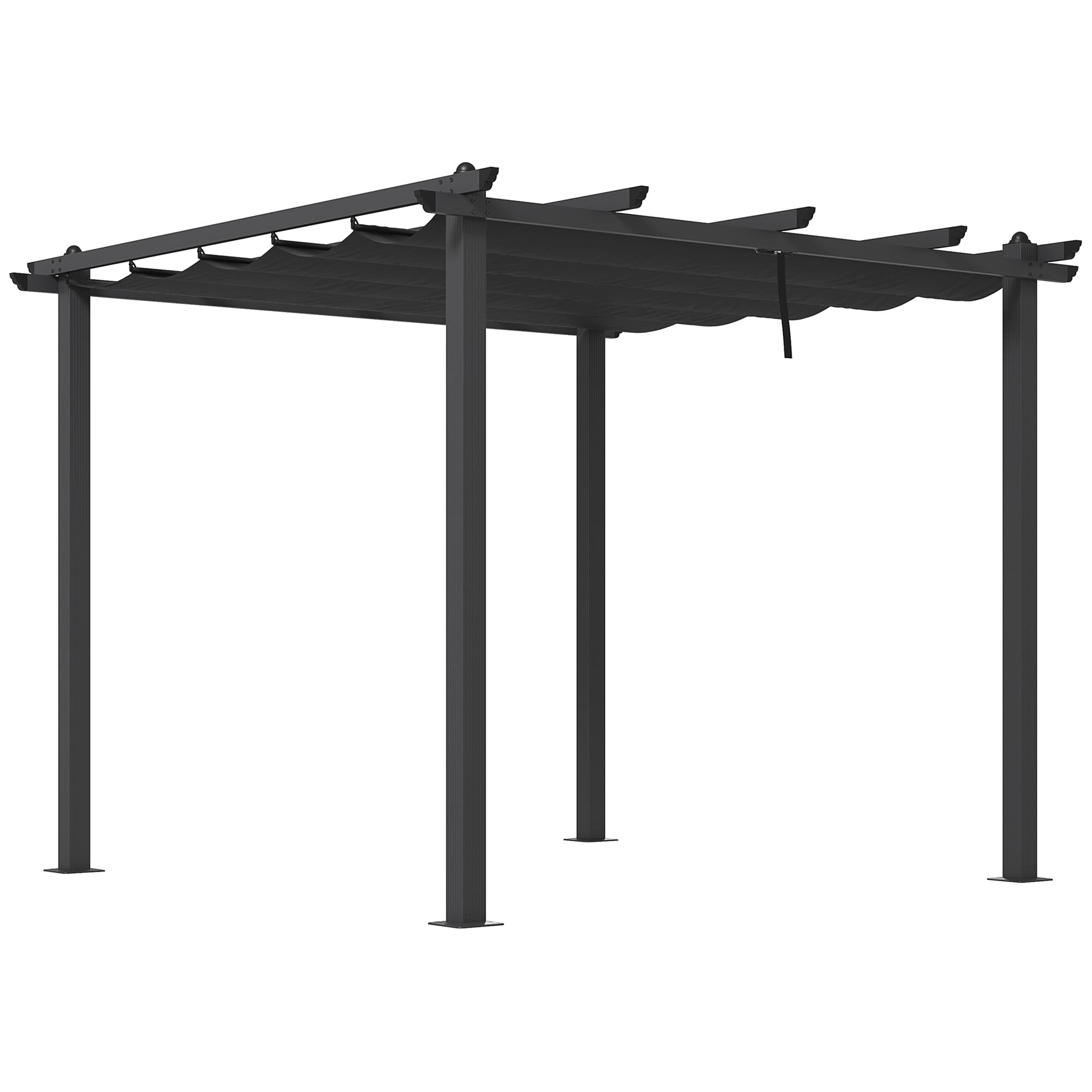 Outsunny 3 x 3(m) Aluminium Pergola with Retractable Roof, Garden Gazebo Canopy Sun Shade Shelter for Grill, Patio, Deck