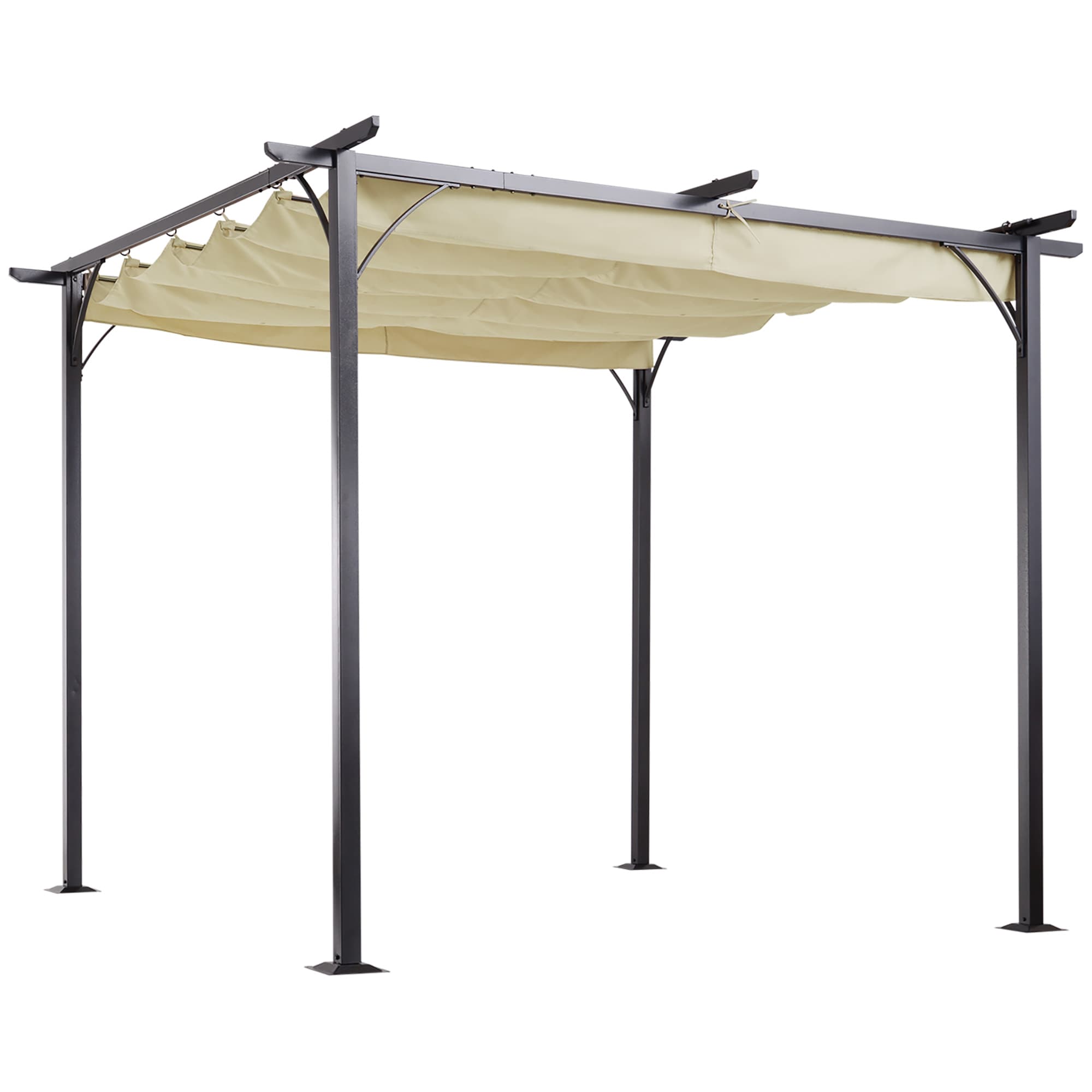 Outsunny 3 x 3m Retractable Roof Gazebo, Garden Gazebo with Sides for Outdoor Garden Sun Shade Shelter, Beige | Aosom UK