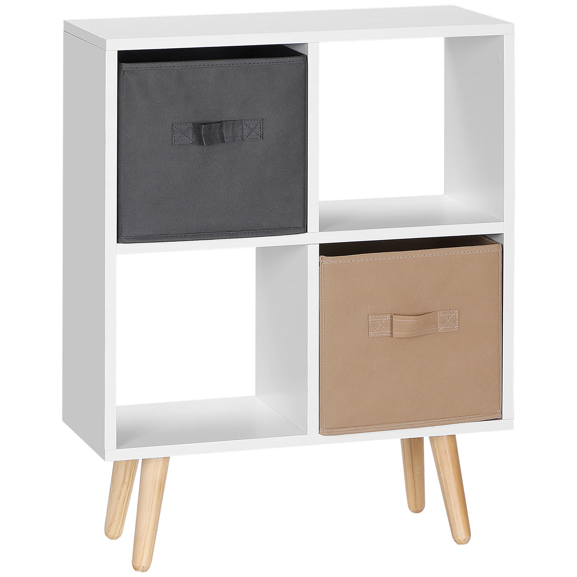 HOMCOM Freestanding 4 Cube Storage Cabinet Unit w/ 2 Fabric Drawers Handles Home Office Organisation Shelves Furniture 54.5L x 24W x 69.5H cm