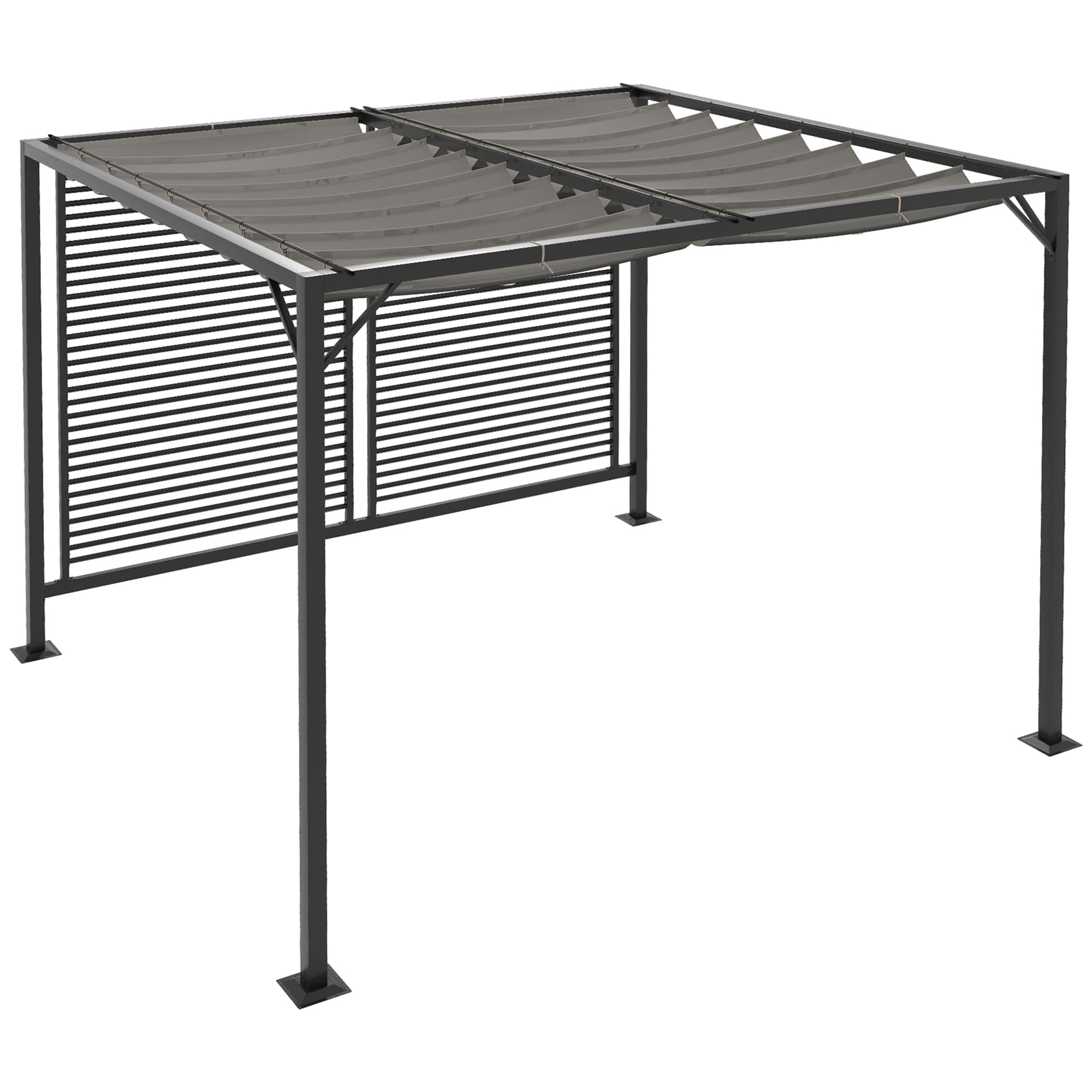 Outsunny 3x2.8m Metal Garden Pergola with UV-Resistant Retractable Fabric Roof, Modern Outdoor Patio Sun Shade Shelter, Grey | Aosom UK