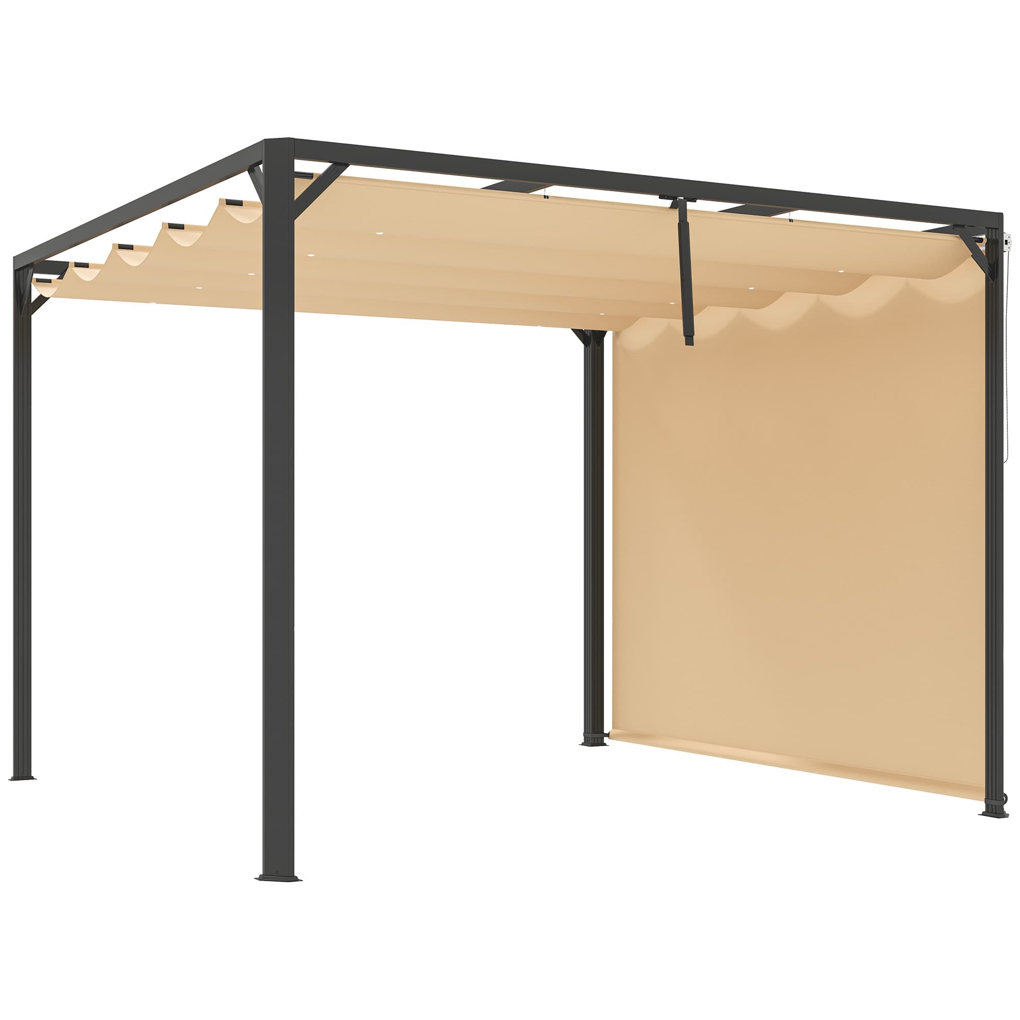 Outsunny 3x3m Aluminium Garden Pergola with Retractable Roof & Side Wall Panel, Rust-Resistant Outdoor Patio Canopy, Khaki | Aosom UK