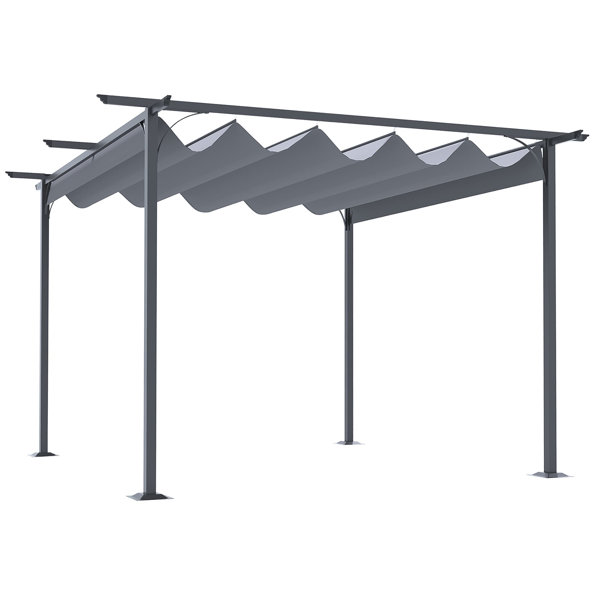 Outsunny 3.5m Sliding Metal Garden Pergola, Retractable Sun Shade Canopy Shelter for Outdoor Patio, BBQ & Parties, Grey | Aosom UK
